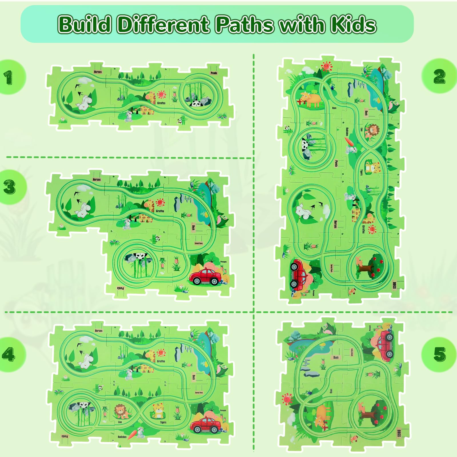 Puzzle Racer Kids Car Track Set - Interactive Plastic Floor Puzzles with Toy Vehicles for Toddlers Ages 2-6 | STEM Learning Toys for Boys & Girls | Perfect Birthday Gift for 3-5 Year Olds | Fun Indoor Play & Early Childhood Development Activity