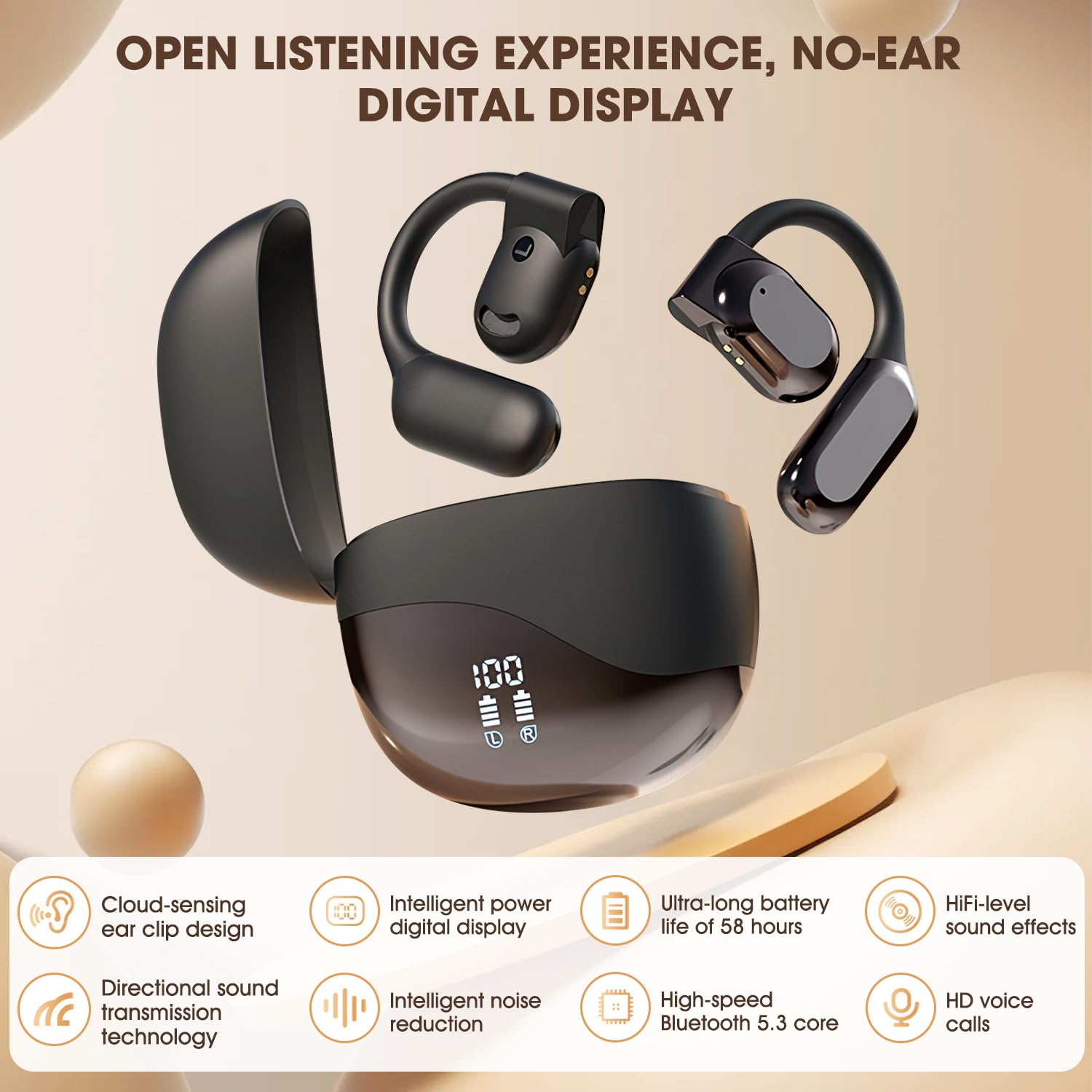 2025 AI Real-Time Language Translator Earbuds - Open Ear Wireless Bluetooth Earbuds with 144 Language Translation for iOS & Android (Black) | Perfect for Travel, Business Meetings & Multilingual Conversations