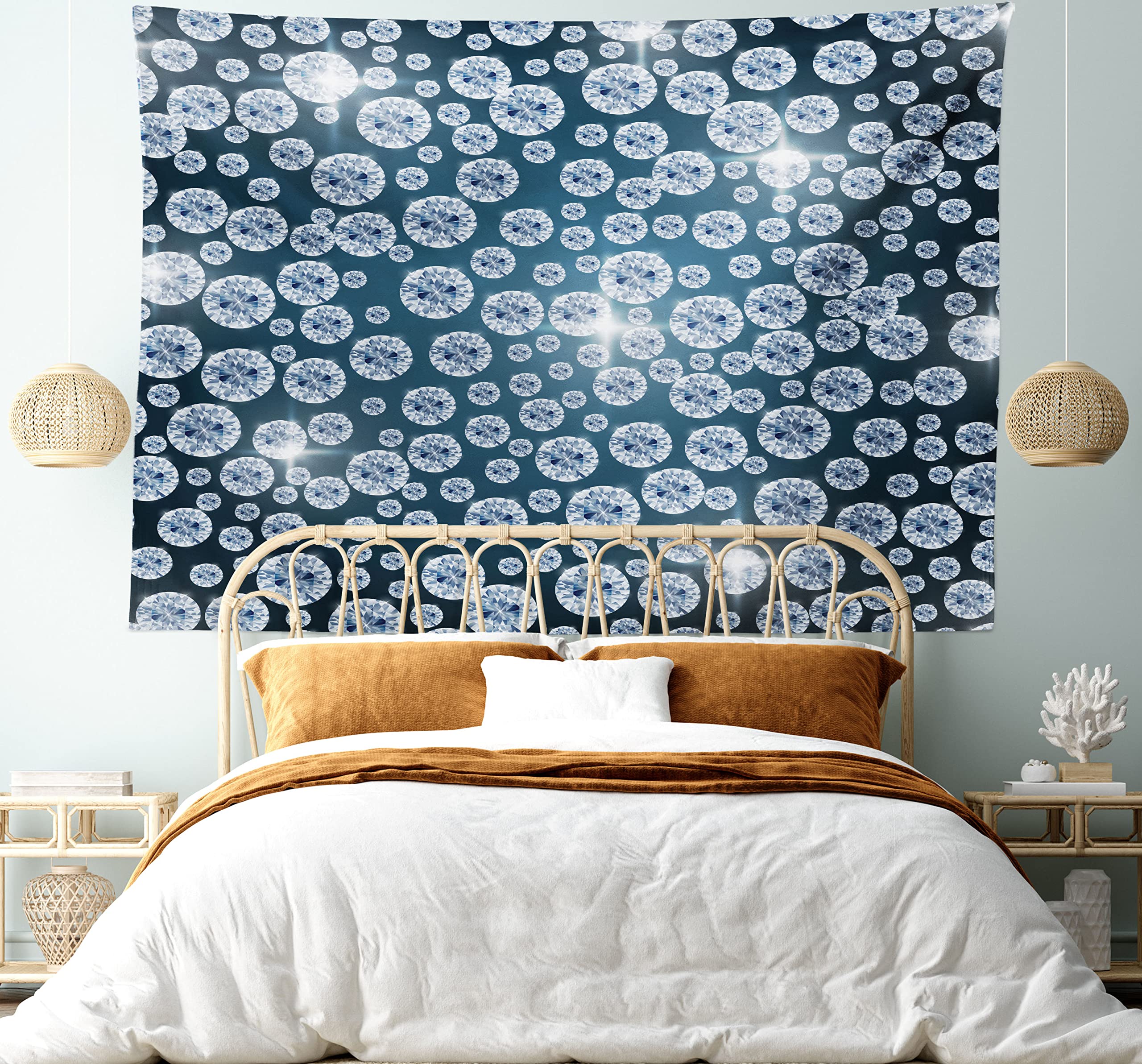 Ambesonne Diamond Tapestry - Carbon Atom Cubic Structure Science Art Fabric Wall Hanging for Bedroom & Living Room Decor, 28x23 Inches, Dark Grey | Perfect for Dorm Rooms, Home Offices & Science-Themed Parties