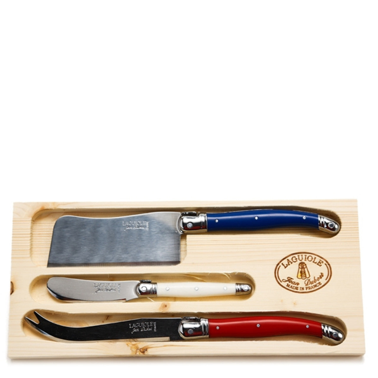 Jean Dubost 3-Piece Cheese Knife Set in Paris Colors - Stainless Steel Cheese Slicers for Brie, Cheddar & Hard Cheeses - Perfect for Wine Parties, Charcuterie Boards & Gourmet Gifts