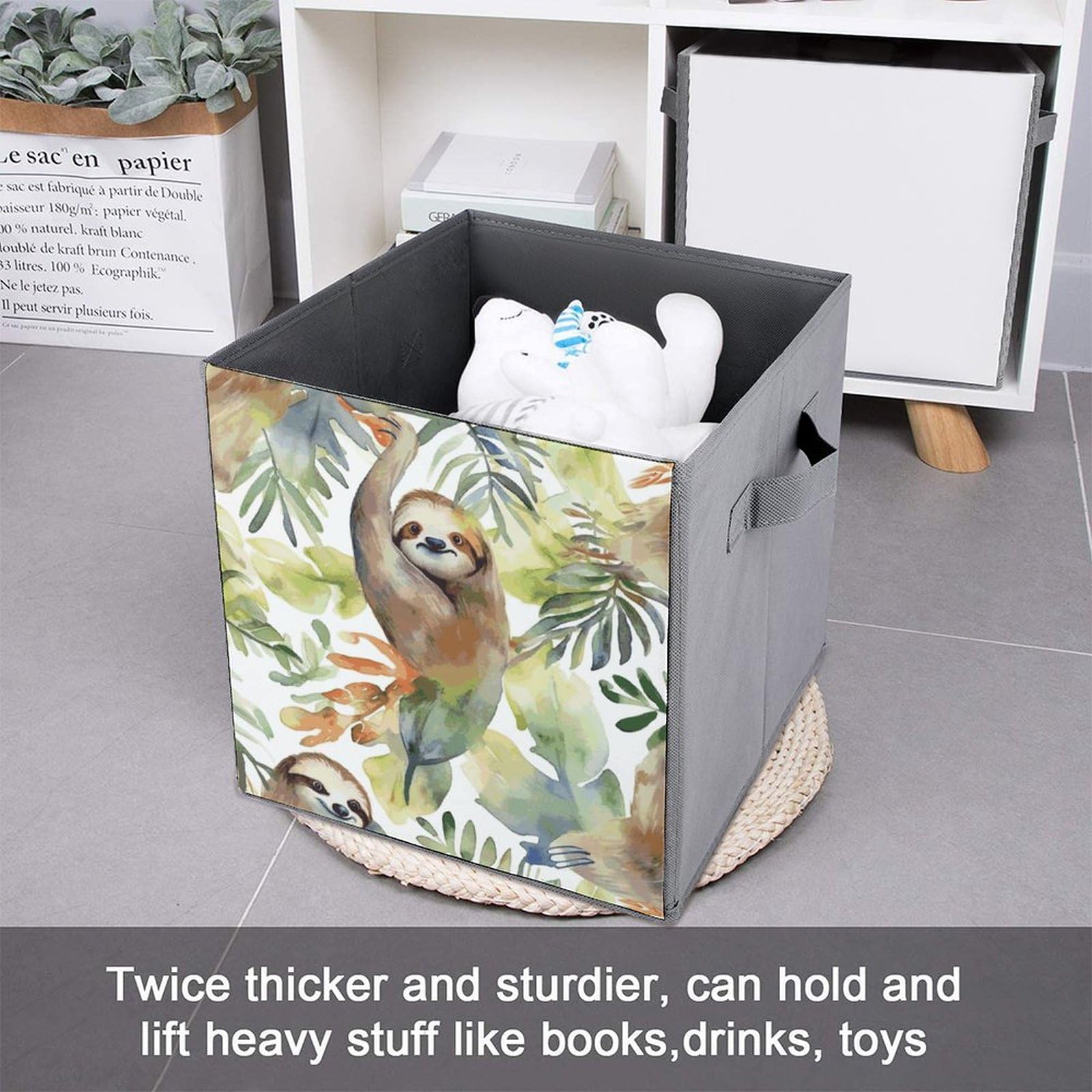 Waterproof Sloth Print Storage Baskets - 2 Pack Foldable Fabric Bins for Home Organization, Kids Room & Closet Storage | Perfect for Toys, Laundry & Blankets