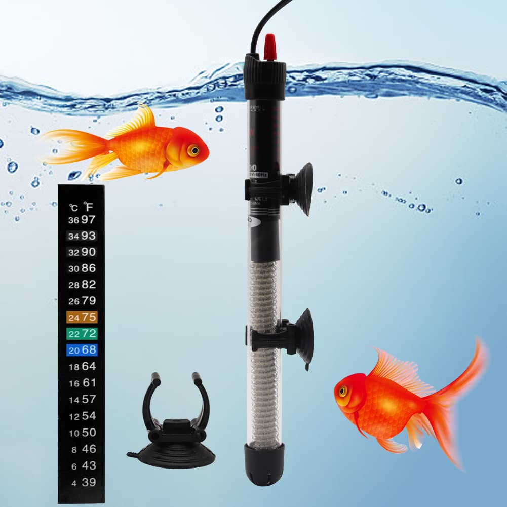 25W-300W Auto Submersible Aquarium Heater with Thermostat & Thermometer Sticker - Fish Tank Heater for Freshwater/Saltwater Tanks - Perfect for Tropical Fish, Betta, Goldfish & Marine Aquariums
