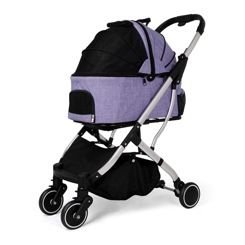 Premium Foldable 4-Wheel Pet Stroller for Small & Medium Dogs & Cats - Detachable Carrier, Breathable Design, Supports Up to 20kg (Purple) - Perfect for Park Walks, Vet Visits & Shopping Trips