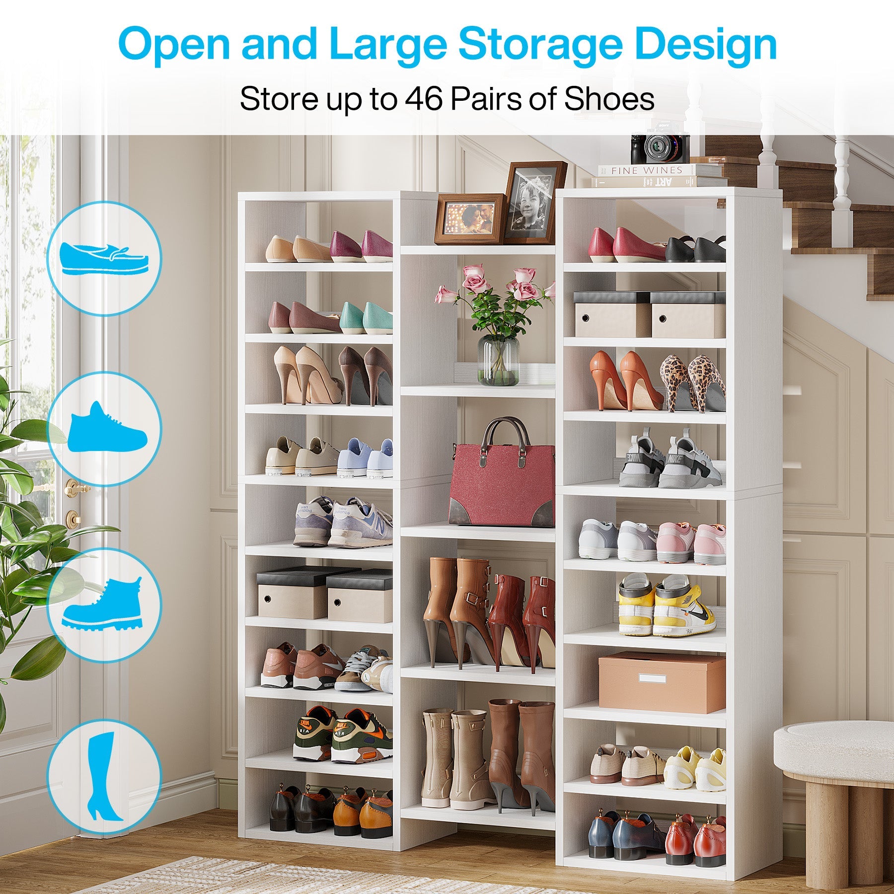 Wooden Shoe Rack - Freestanding Shoe Organizer with 23 Storage Shelves for Entryway, Closet & Mudroom Organization | Space-Saving Shoe Storage Solution for Home & Office
