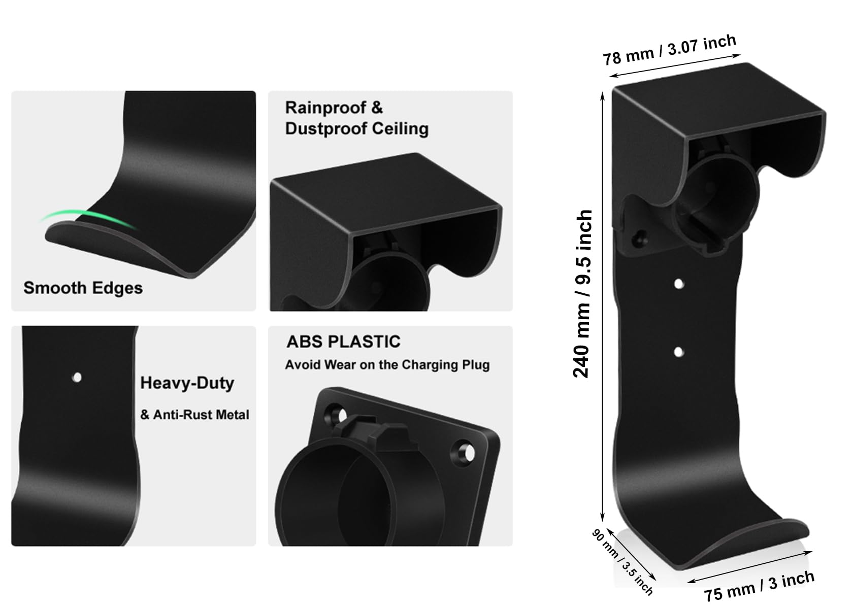EV Charger Holder Kit - Wall Mount Cable Organizer for SAE J1772 & Tesla Chargers - Includes Charging Box Holder, J-Hook & Nozzle Holster - Perfect for Garage, Parking Lot & Home EV Charging Stations