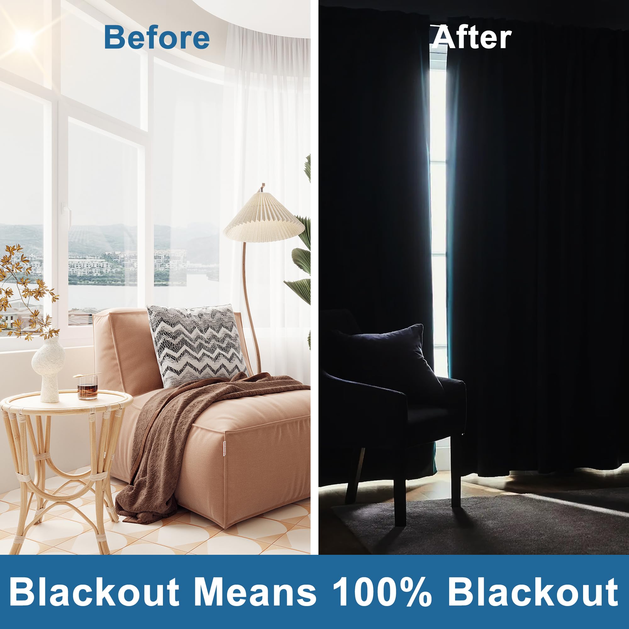 DWCN 100% Blackout Curtains 52x72 Inch - Thermal Insulated Noise Reducing Drapes with Black Liner for Bedroom, Living Room & Kitchen - Silver Grey (2 Panels) | Perfect for Light Control, Privacy & Energy Savings