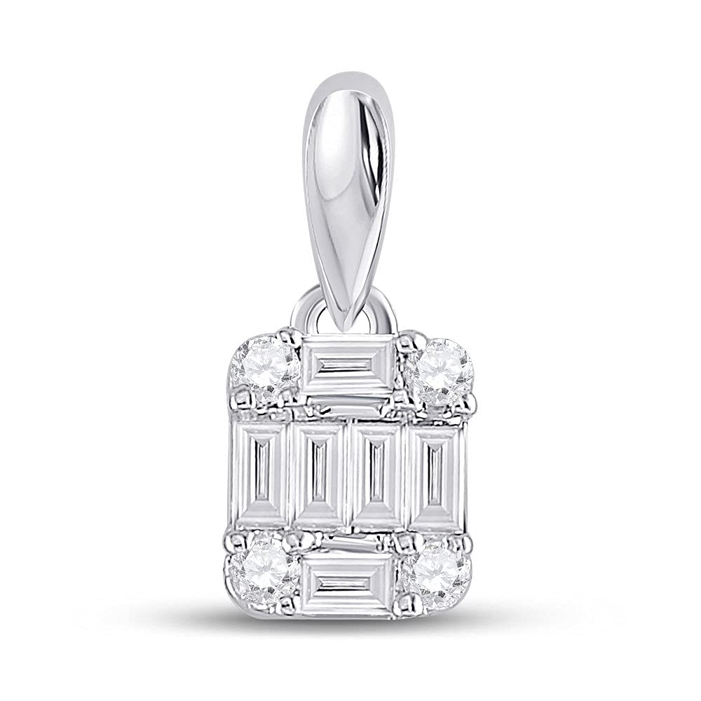 14K White Gold Women's Baguette Diamond Fashion Cluster Pendant Necklace - 1/5 CTTW - Perfect for Weddings, Anniversaries & Special Occasions