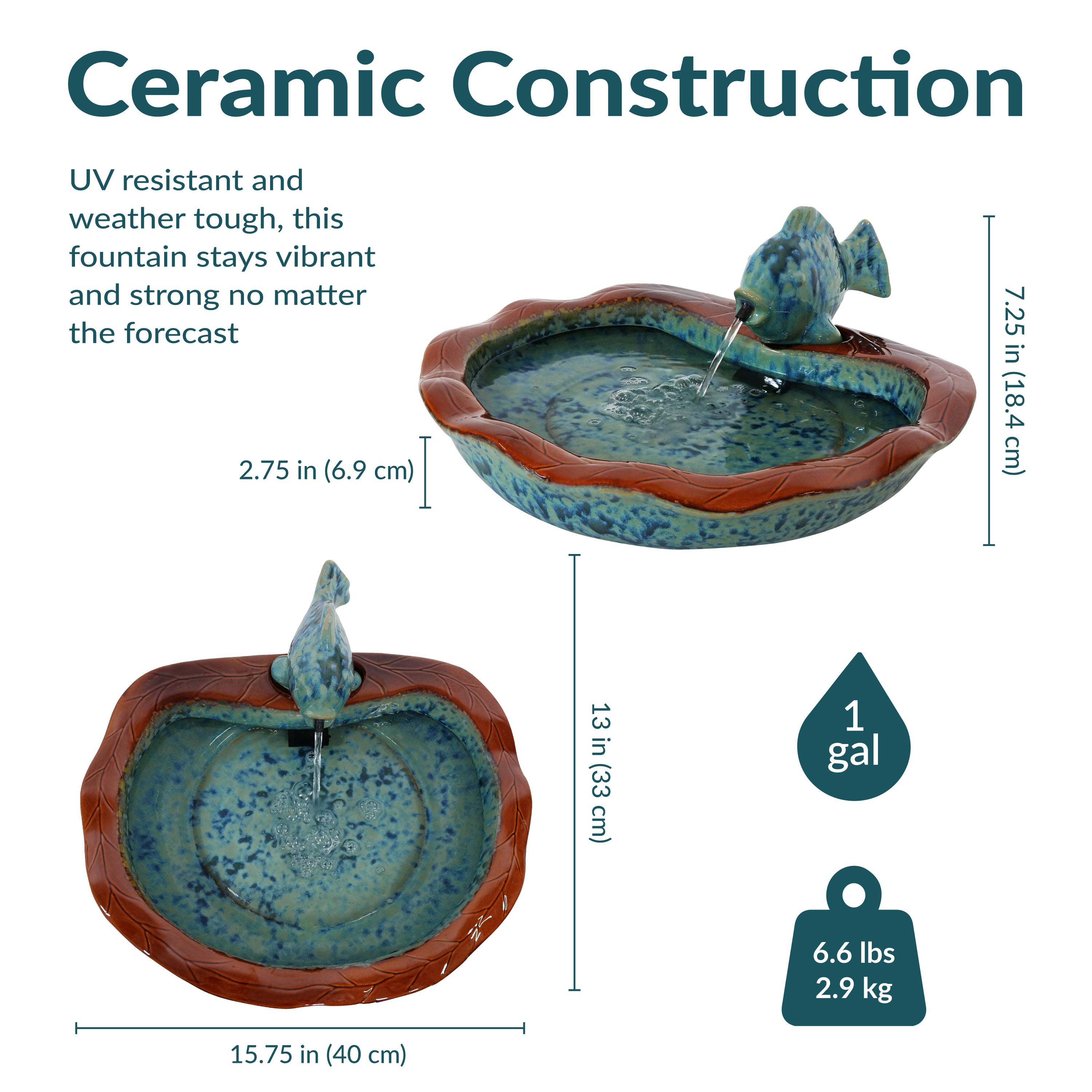Sunnydaze Glazed Ceramic Fish Outdoor Water Fountain - Decorative Garden Fountain for Patio, Yard, and Landscape - Relaxing Water Feature for Outdoor Spaces
