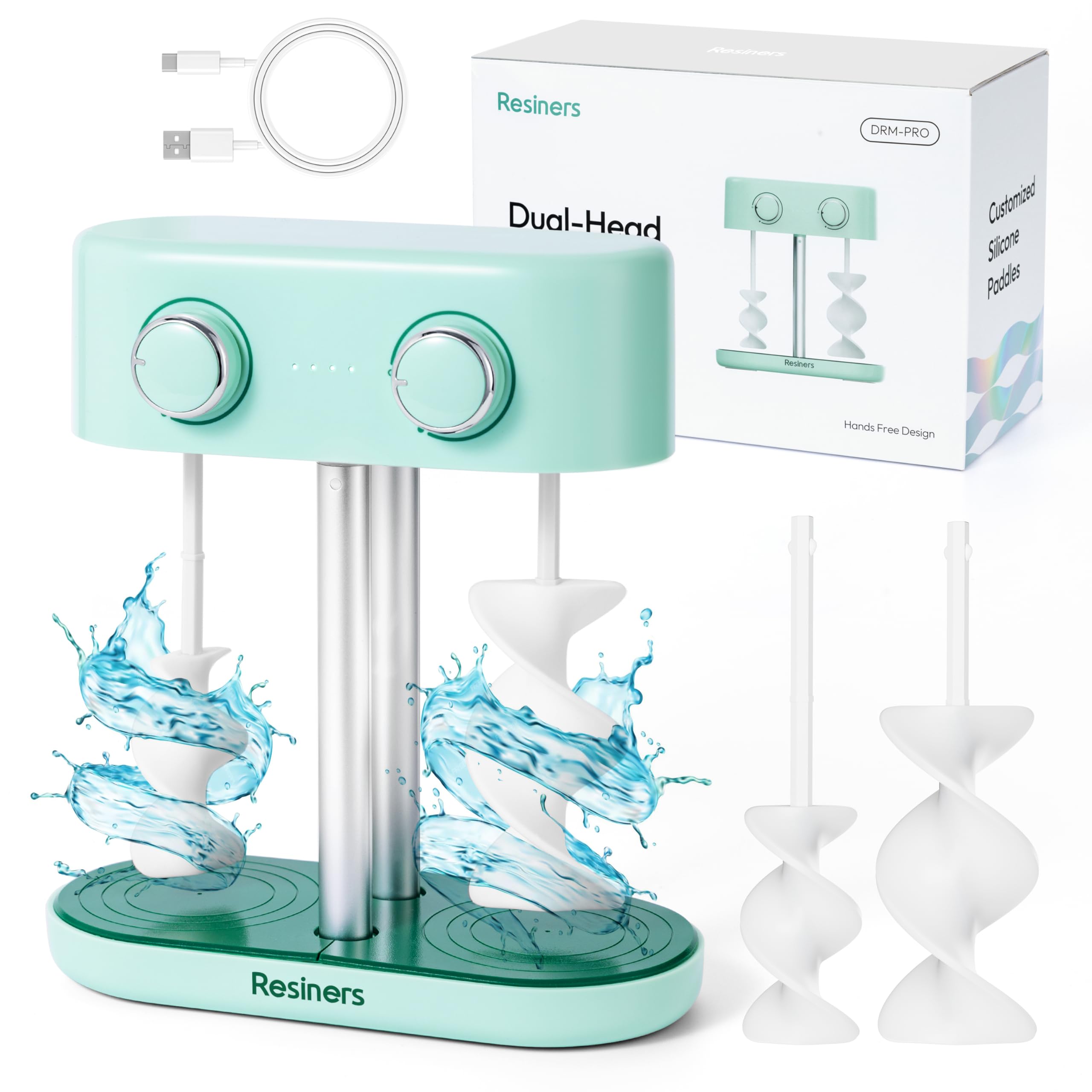 Dual-Head Rechargeable Epoxy Resin Mixer - Stepless Speed Control & Bubble-Free Mixing for Resin, Silicone, Paint, Soap Making - Perfect for DIY Crafts, Jewelry Making, and Art Projects (Patented)