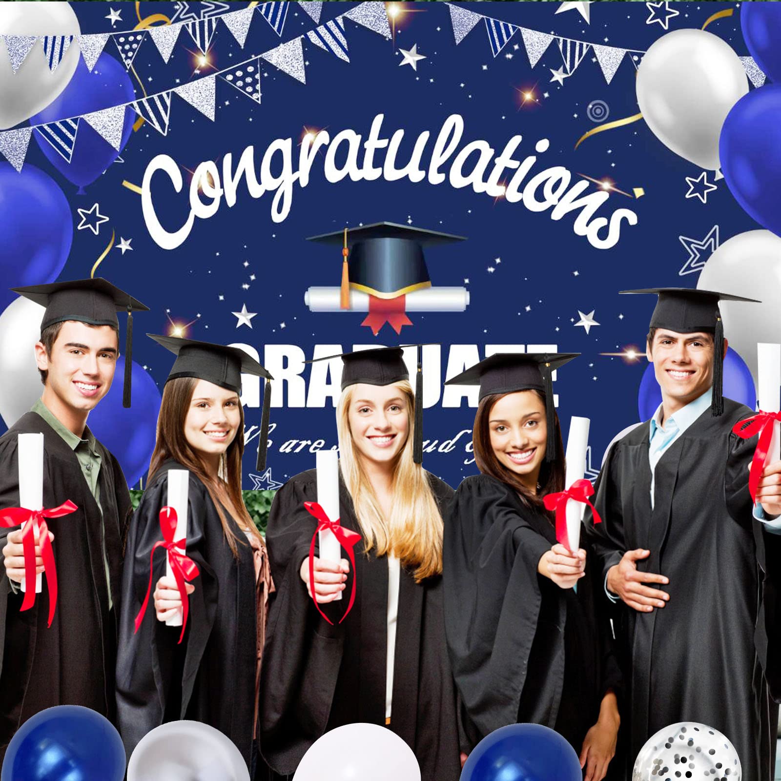 Class of 2025 Graduation Decorations Set - Congratulations GRADUATE Banner, Balloons & Backdrop for Nursing Graduation Party (Navy Blue) | Perfect for Nurse Graduation Ceremonies, College Celebrations & Photo Booths