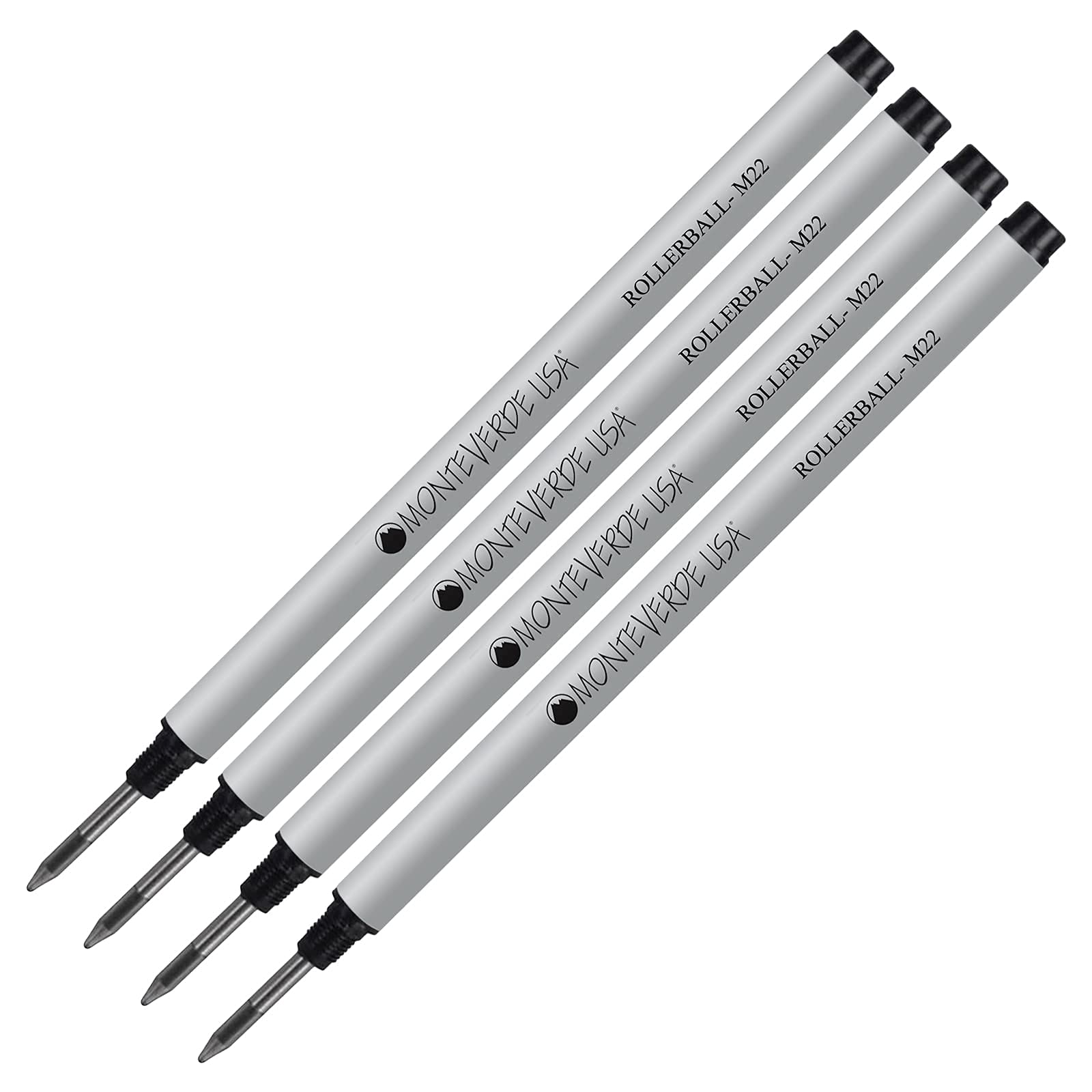 Monteverde M22 Rollerball Ink Refill 4-Pack - Black Fine Tip 0.6mm - Compatible with Montblanc Style Pens - Premium Smooth Writing for Office, Journaling & Gift Giving