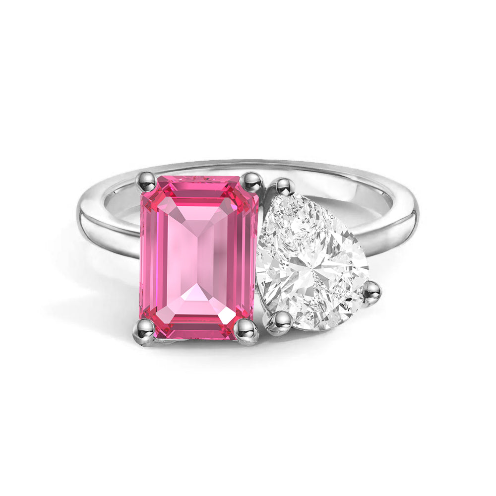 Personalized Pink Tourmaline Toi et Moi Ring - Custom Birthstone Anniversary Jewelry for Couples, Women's Romantic Gift for Valentine's Day, Engagement or Special Occasions