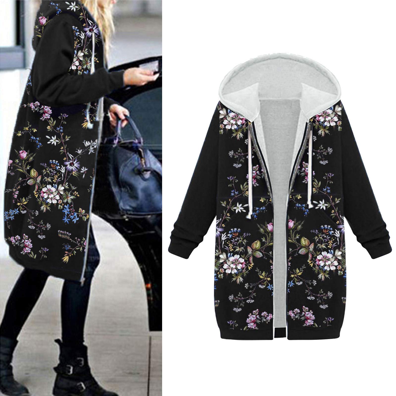 Women's Warm Winter Hooded Sweatshirt with Zipper - Long Coat Jacket for Casual Wear & Outdoor Activities | Perfect for Cold Weather, Travel & Daily Comfort