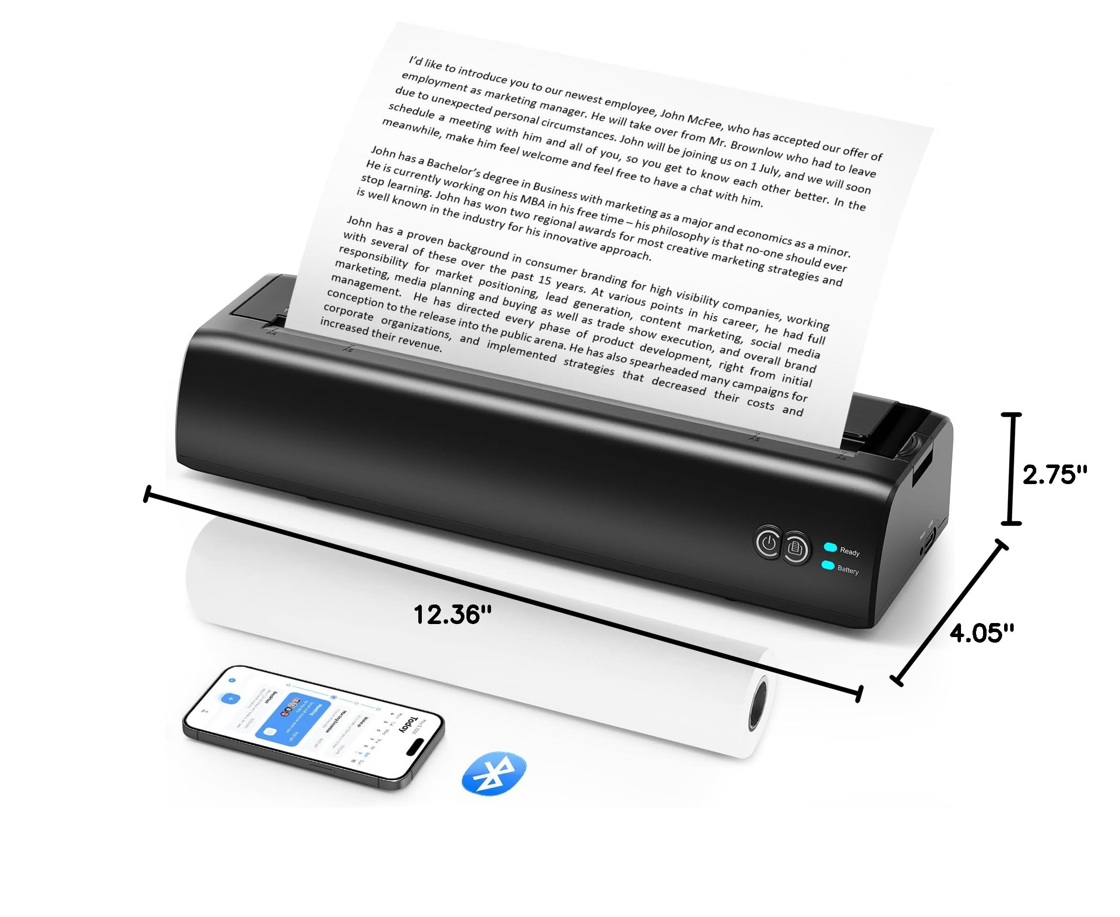 Wireless Portable Thermal Printer for Travel - Compatible with US Letter 8.5