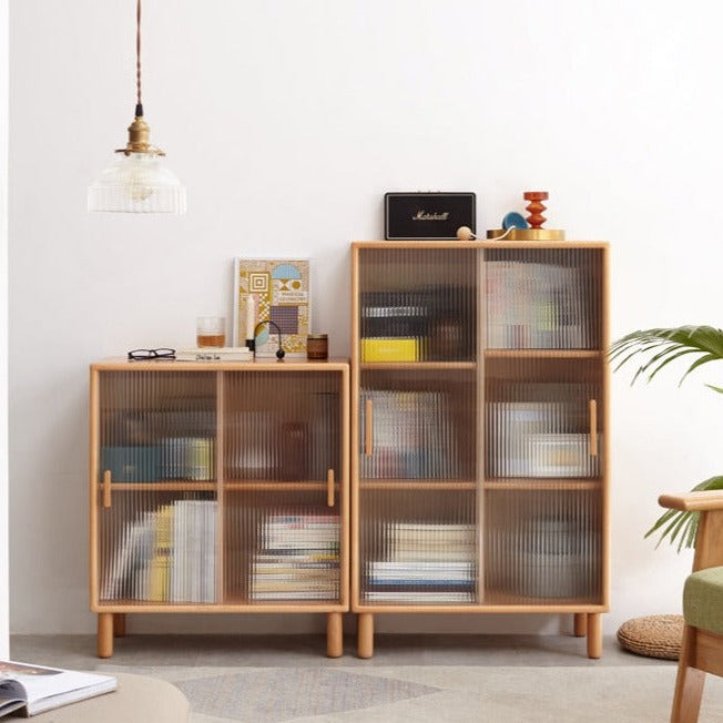 Solid Beech Wood Sliding Door Side Cabinet - Modern Storage Solution for Bedroom, Living Room & Office