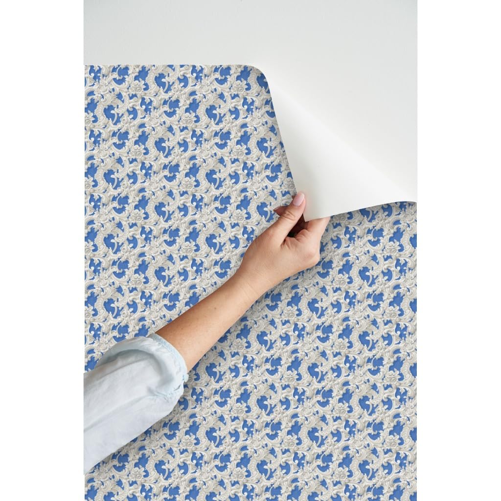 Peel & Stick Wallpaper 12ft x 2ft - Self-Adhesive Removable Wallpaper with Rococo Damask Historical Scrolls Design, Ornate Royalty Pattern by Spoonflower | Perfect for Bedroom, Living Room, Nursery & Home Office Decor