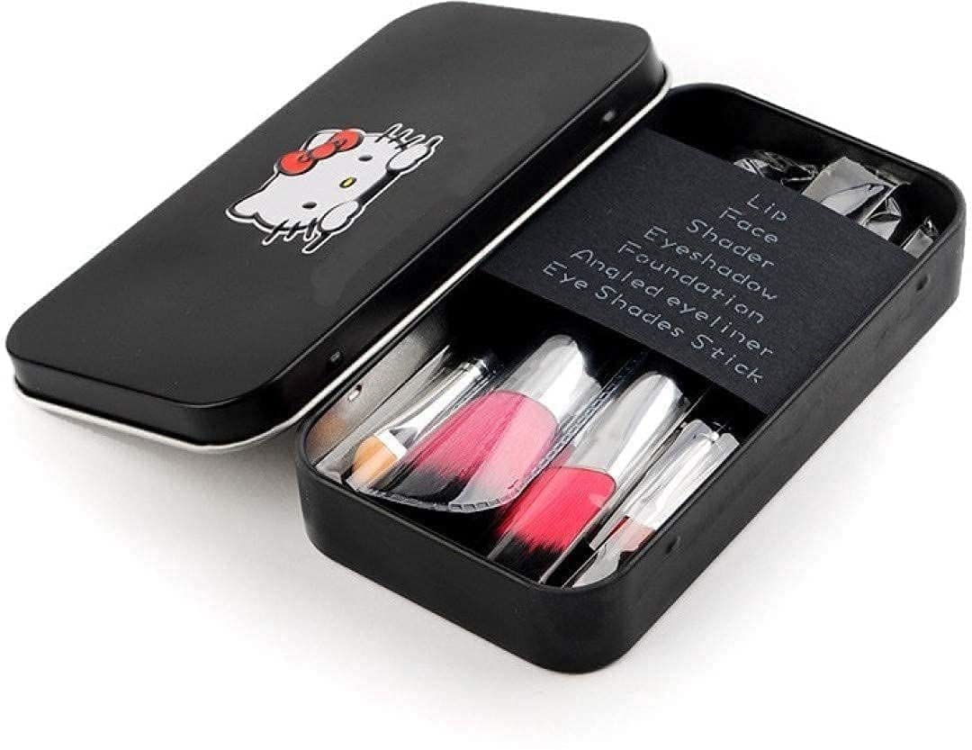 Soft Bristle 7-Piece Black Makeup Brush Set with Pink Beauty Blender - Perfect for Professional & Home Makeup