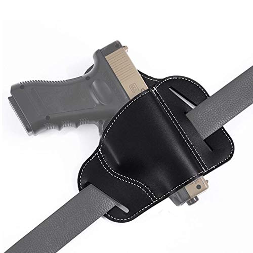 HWZ Universal Leather Handgun Holster - 3 Slot Pancake Style Belt Holster for Concealed Carry | Perfect for Police, Security & Outdoor Activities