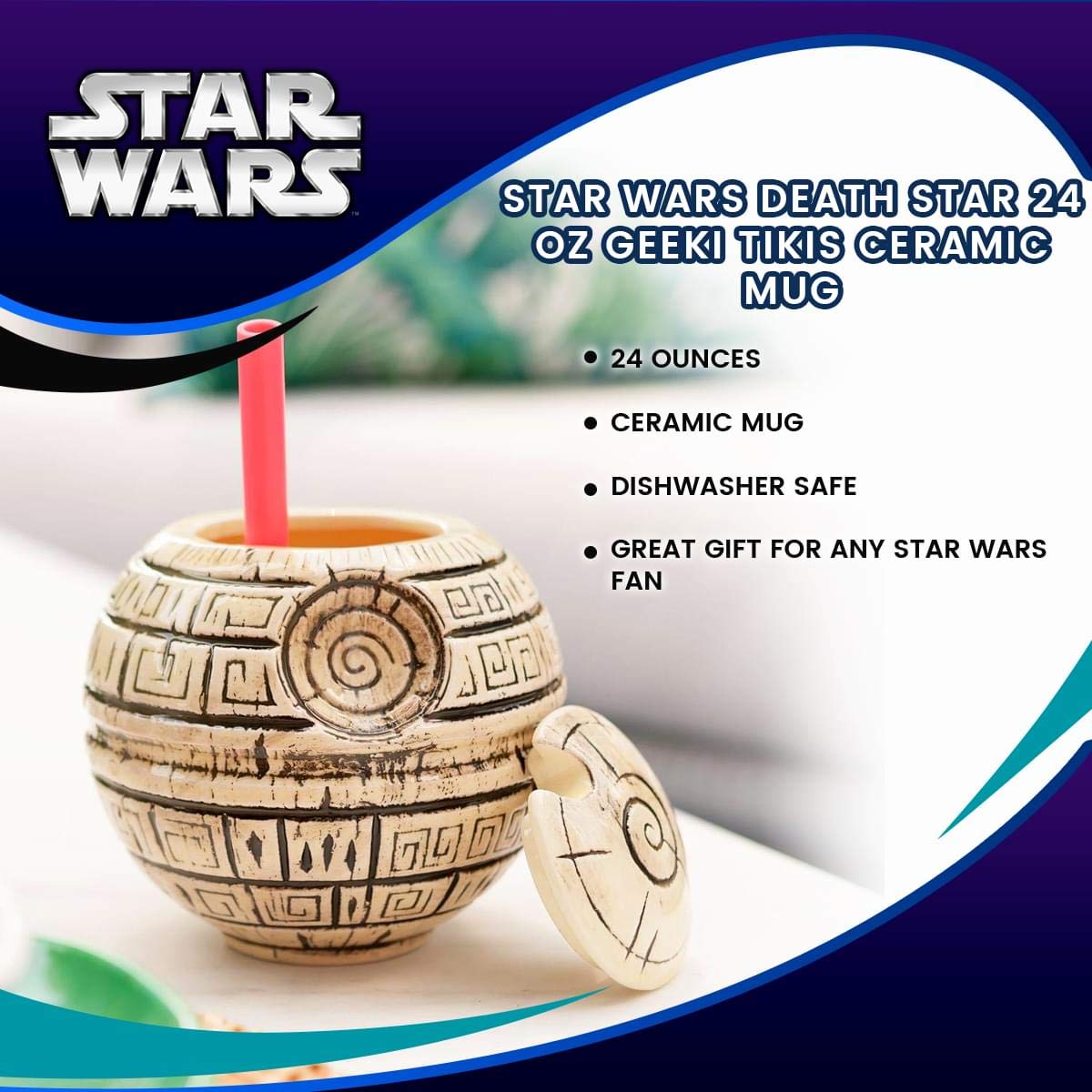 Geeki Tikis Star Wars Death Star Ceramic Coffee Mug - 24oz Large Capacity for Hot & Cold Drinks - Perfect for Home, Office & Gift Giving