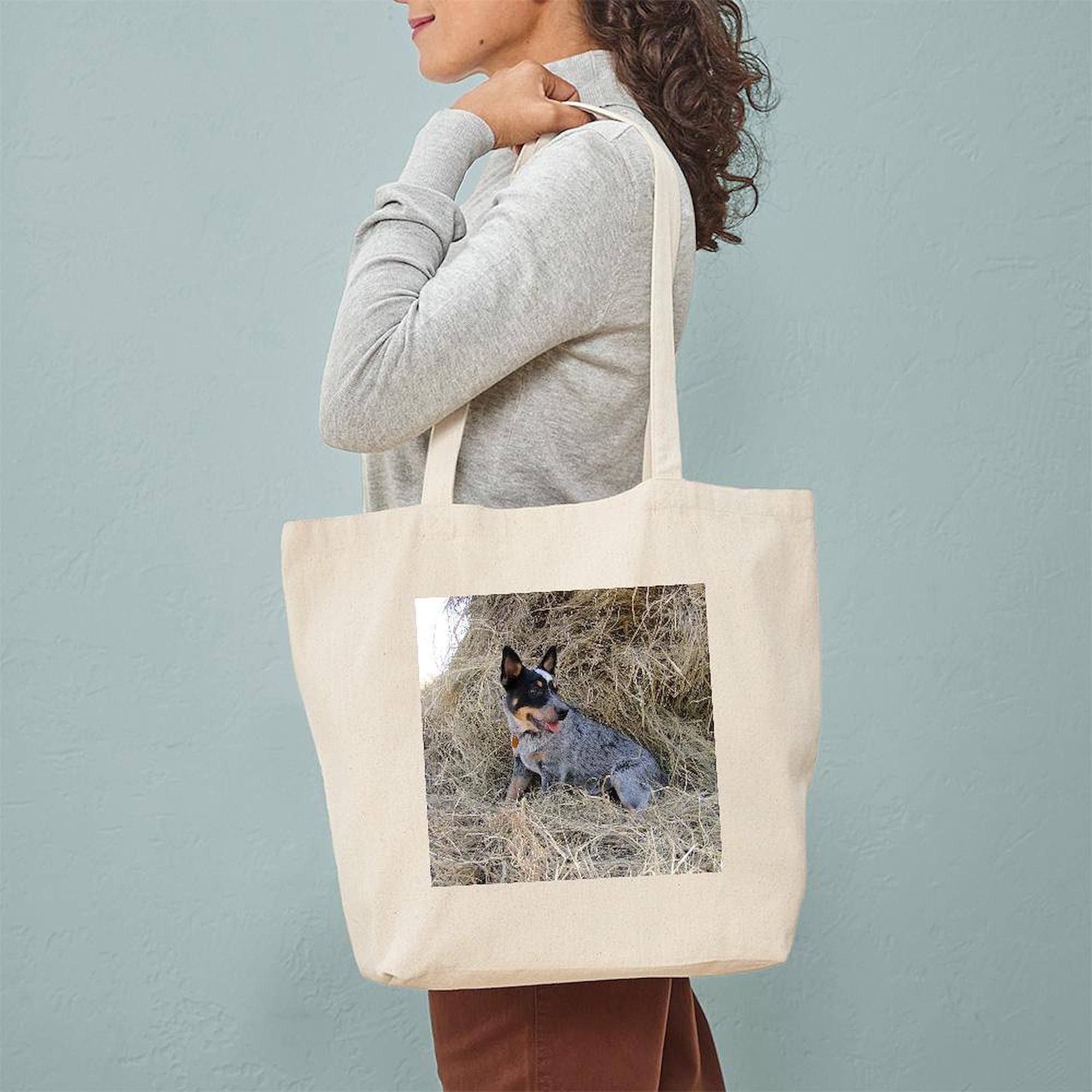 Australian Blue Heeler Pup Canvas Tote Bag - Eco-Friendly Reusable Shopping Bag for Groceries, Beach & Daily Use | Durable Natural Cotton Tote for Dog Lovers