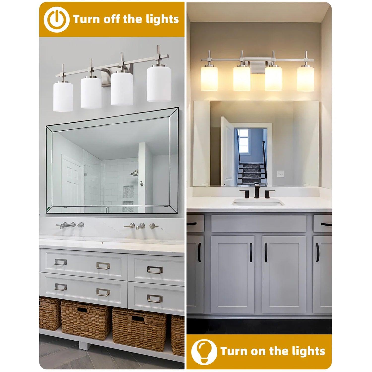 Jasper Gold Modern Frosted Glass 4-Light Bathroom Vanity Light Fixture - Perfect for Bathroom, Powder Room & Dressing Area Lighting