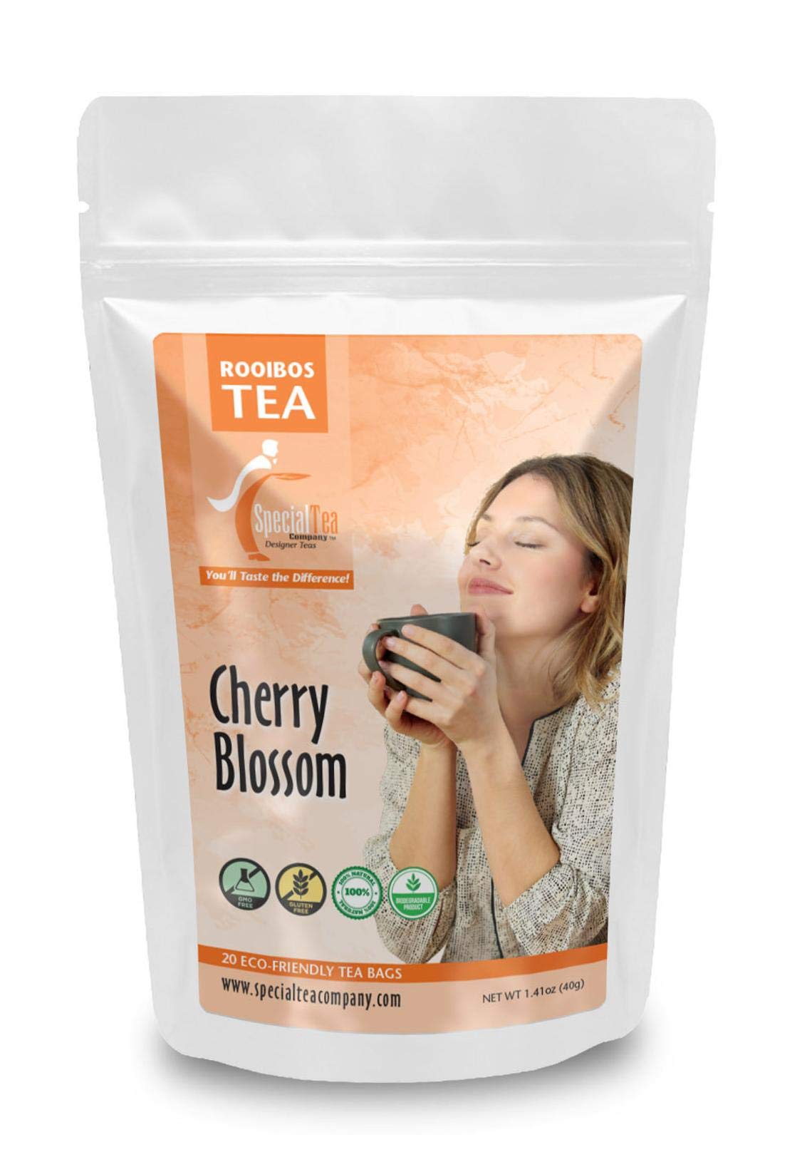 Premium Cherry Blossom Gourmet Rooibos Tea - 20 Individually Wrapped Tea Bags | Caffeine-Free Herbal Tea for Relaxation & Wellness | Perfect for Afternoon Tea, Gifts & Stress Relief