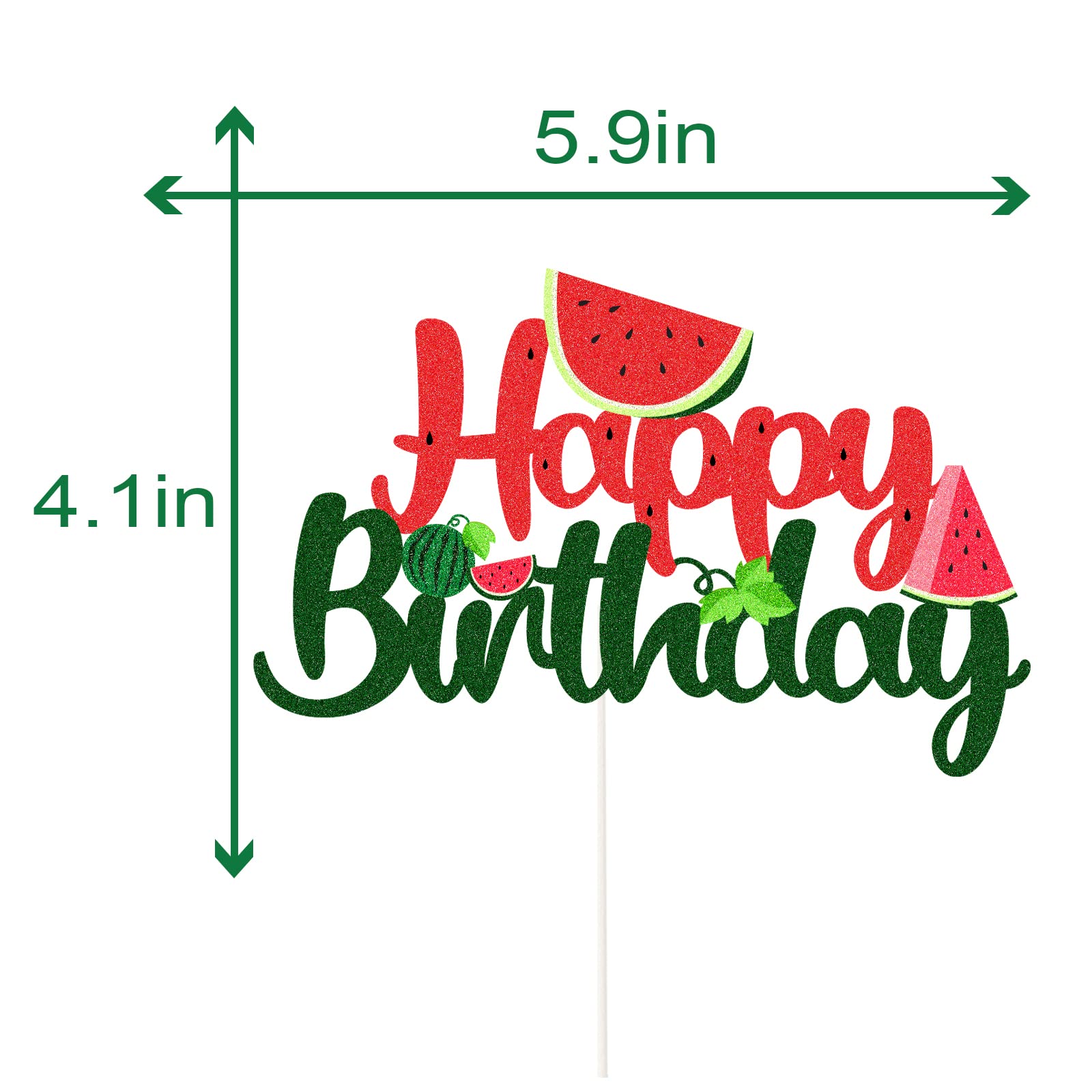 Watermelon Happy Birthday Cake Topper Set - Fun Fruit Theme Cake Decorations for Boys & Girls - Red & Green Cake Picks for Birthday Parties, Baby Showers & Summer Celebrations