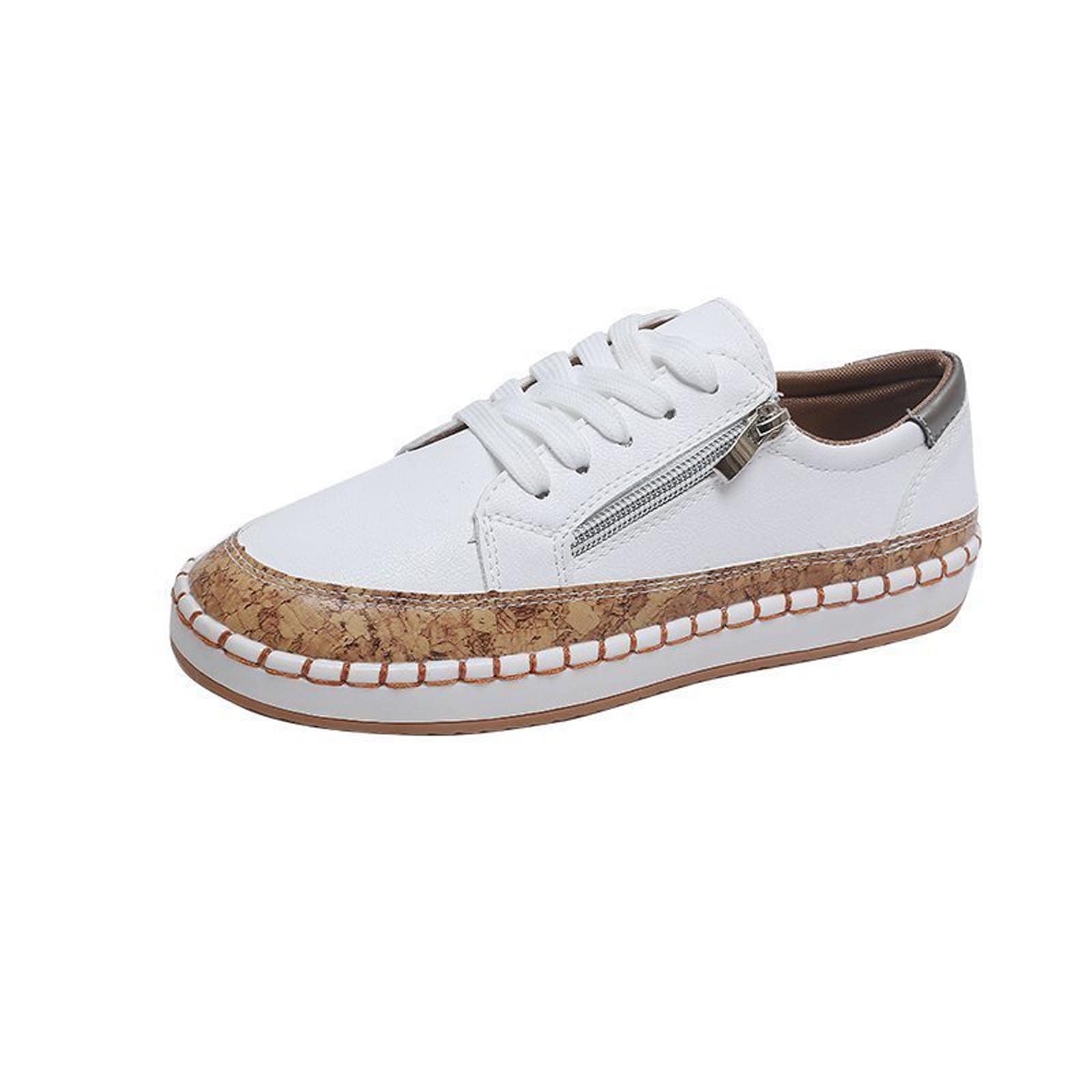 Women's Floral Print Sneakers - Casual Low Top Lace Up Shoes with Zipper Design | Lightweight Breathable PU Platform Shoes for Walking, Travel & Everyday Wear | Perfect for Spring Outfits, Street Style & Comfortable Daily Use