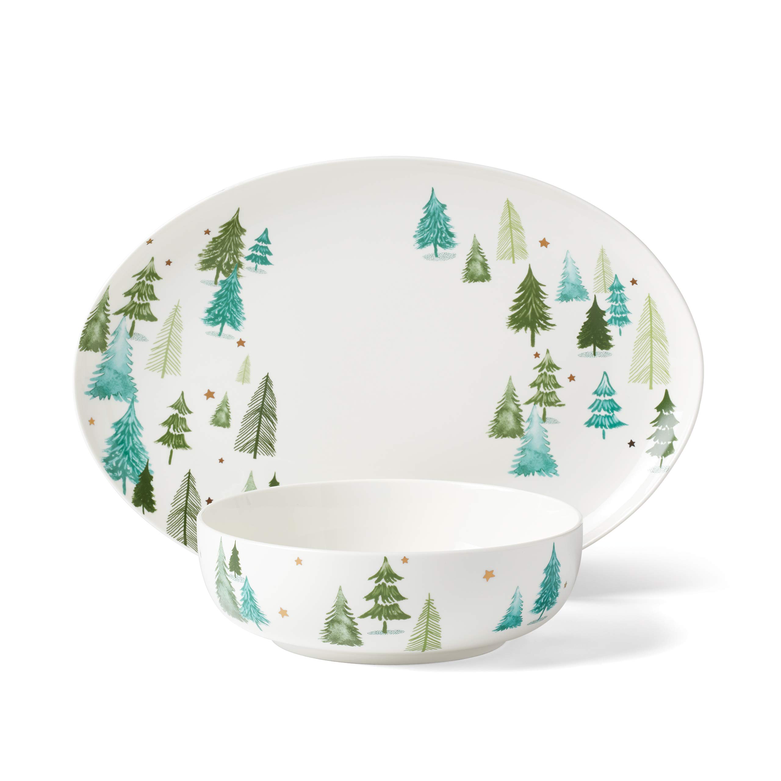 Lenox 893566 Balsam Lane 2-Piece Serving Set - Elegant Porcelain Appetizer Plates for Holiday Entertaining & Dinner Parties