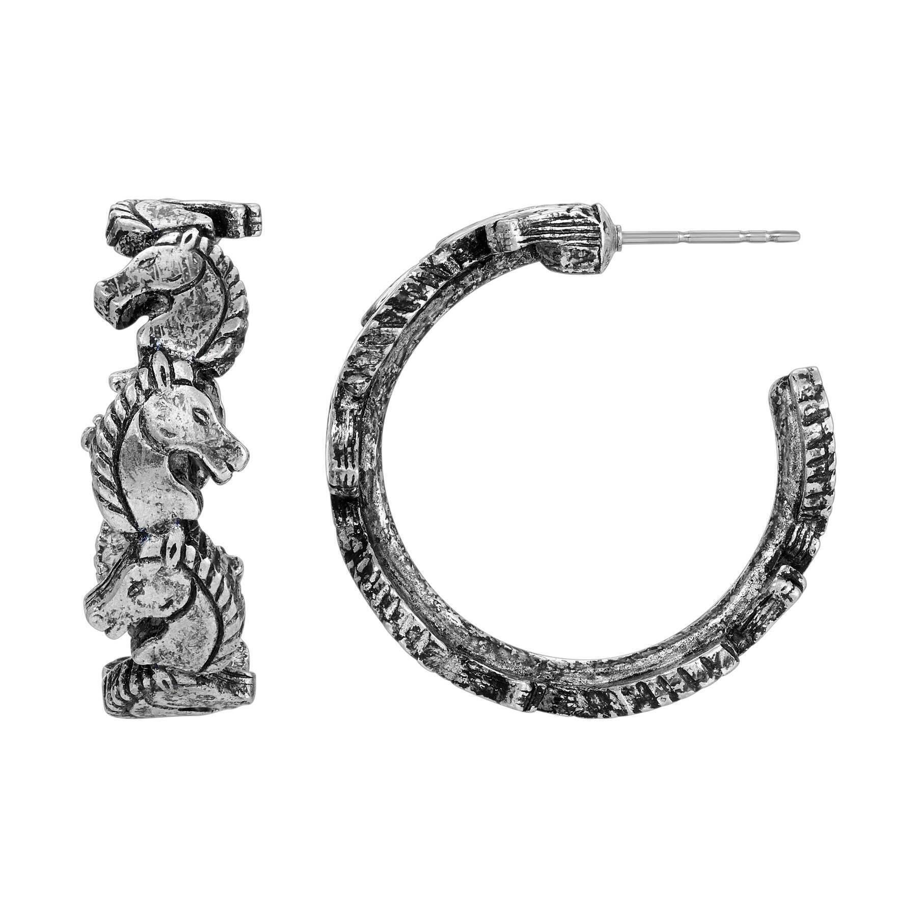 Vintage 1928 Antiqued Horse Hoop Earrings - Elegant Equestrian Jewelry for Women | Perfect for Western Fashion, Cowgirl Outfits & Horse Lover Gifts