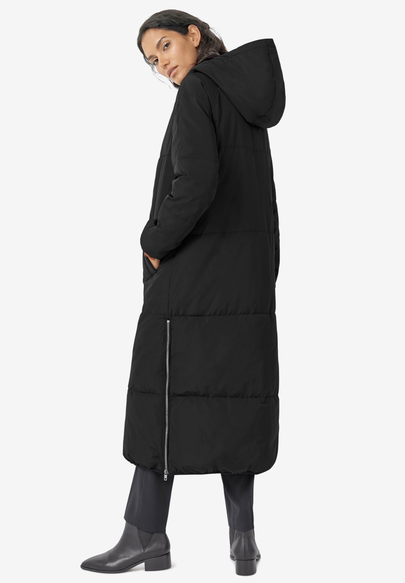 Ellos Women's Plus Size Maxi Side-Zip Puffer Jacket - Warm Winter Coat for Cold Weather, Outdoor Activities & Casual Wear