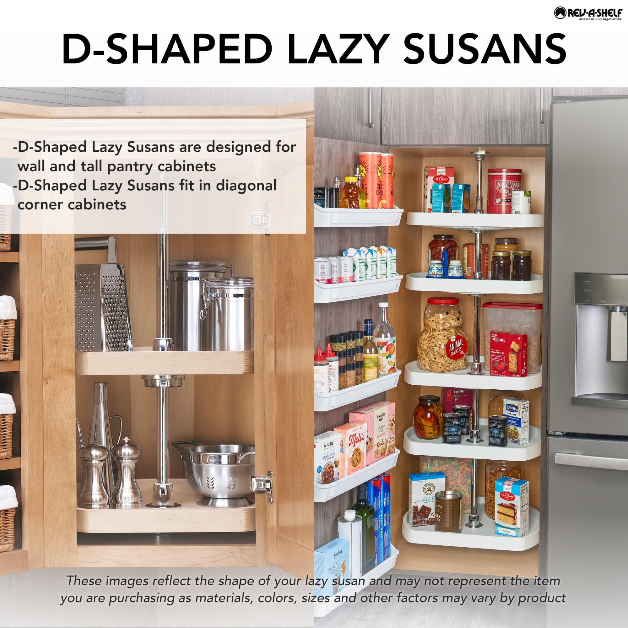 Rev-A-Shelf 31-inch Wooden D-Shaped Lazy Susan Swivel Shelf with Bearing - Kitchen Cabinet Organizer for Spices, Canned Goods & Pantry Storage