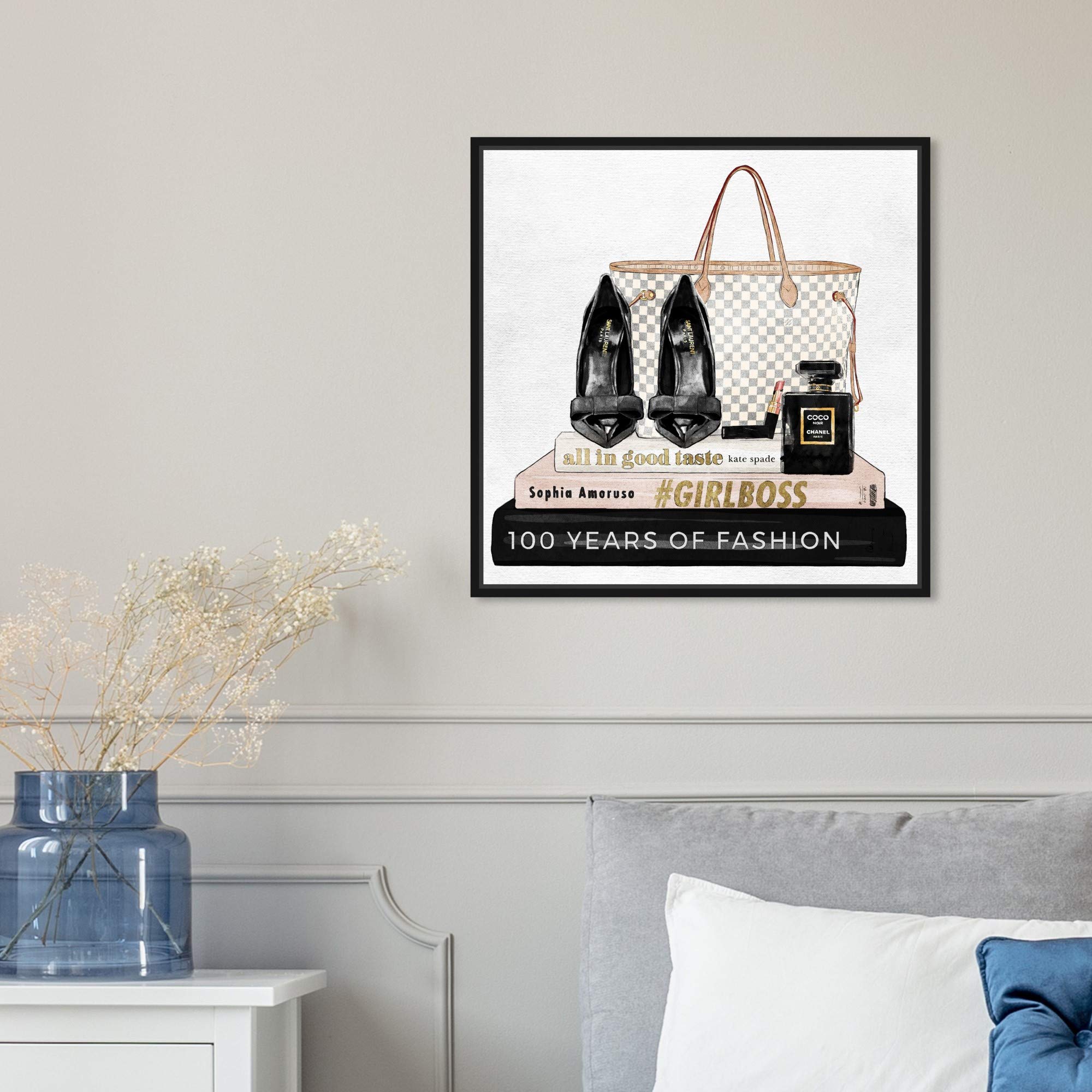 Oliver Gal Artist Co. 'Going Out Books' Fashion & Glam Wall Art Canvas Print - 16x16 Inches Black Framed Home Decor for Living Room, Bedroom & Office