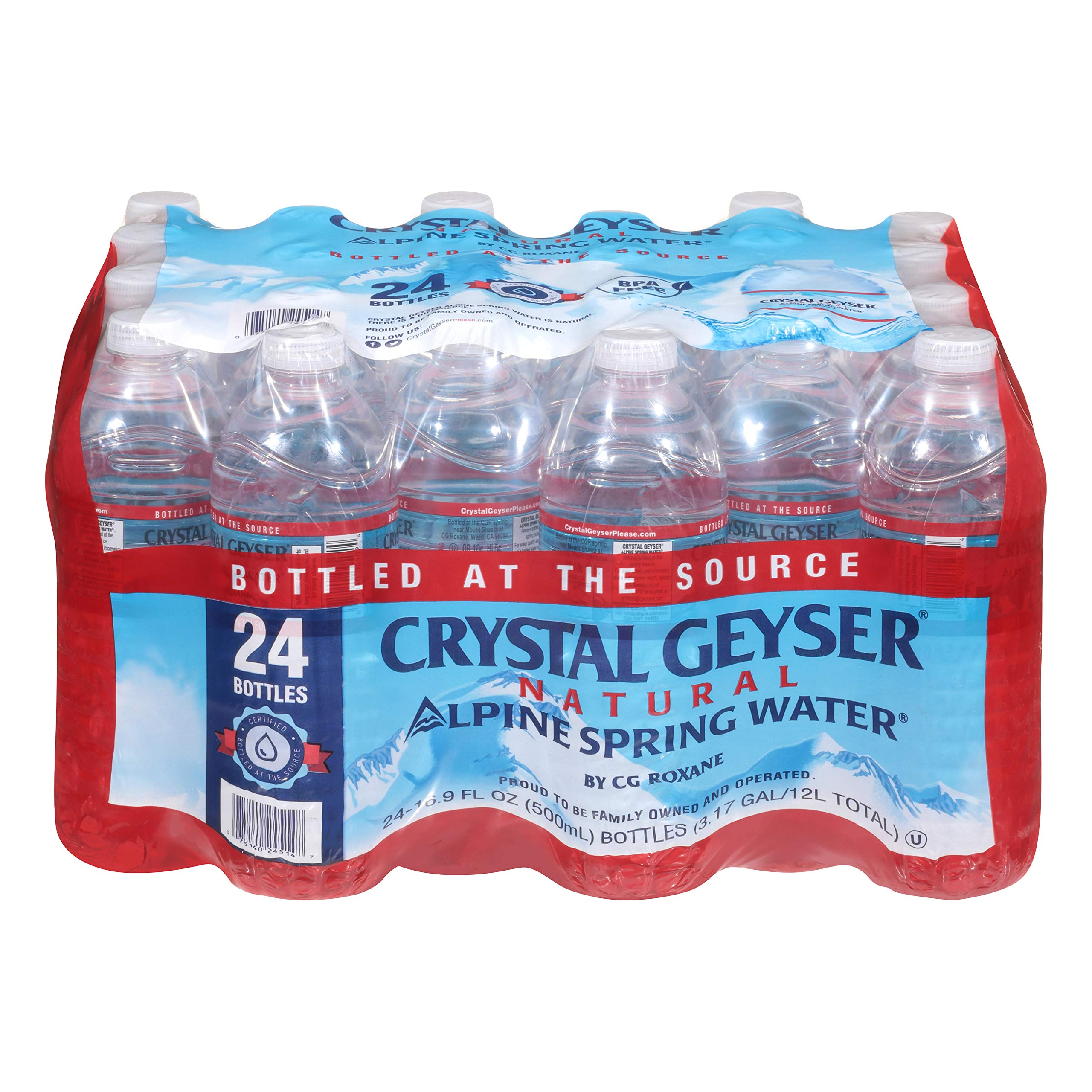 Crystal Geyser Natural Alpine Spring Water - 24 Pack of 16.9oz Bottles | Source Bottled Drinking Water | Perfect for Hydration, Office, Gym & Outdoor Activities