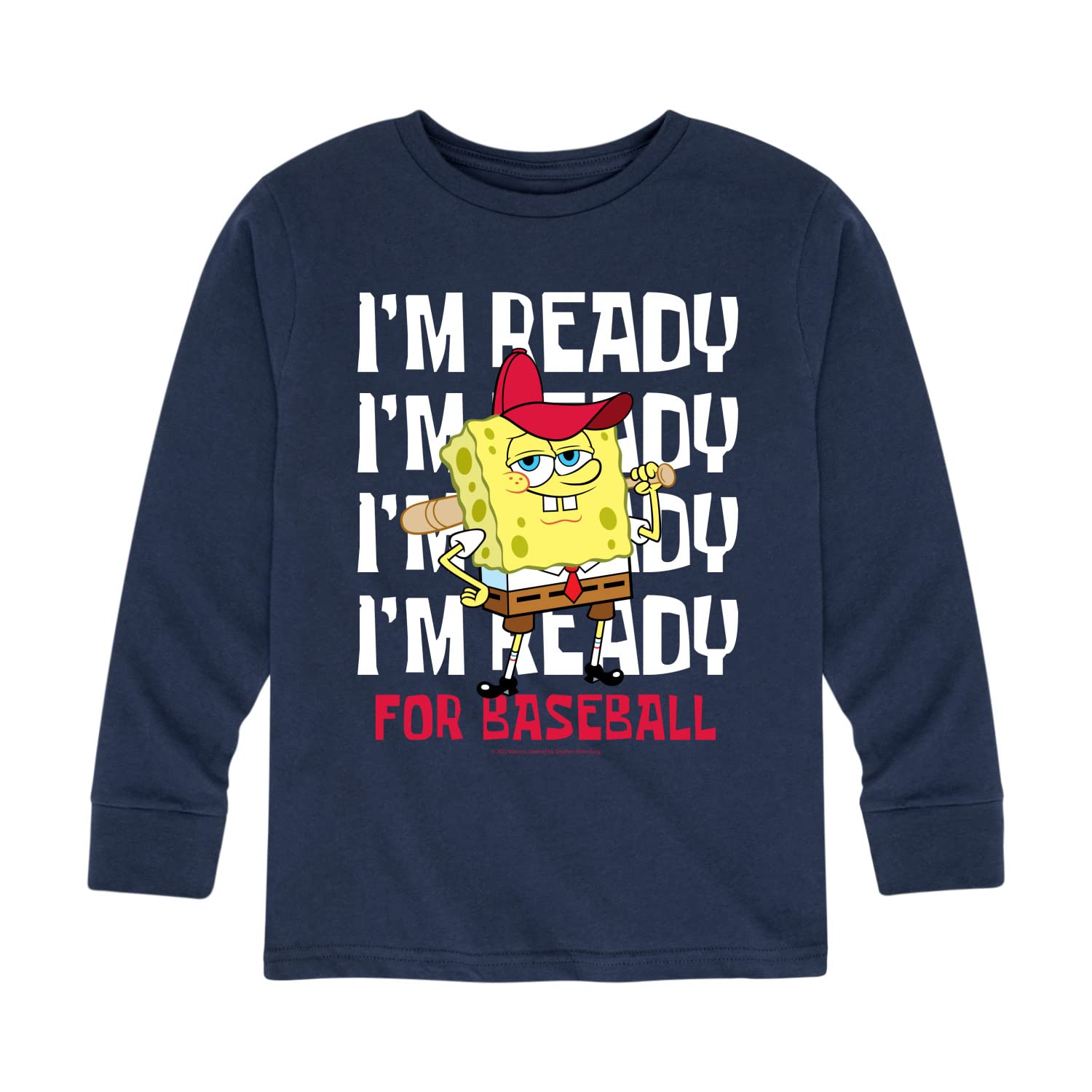 HYBRID APPAREL Spongebob Squarepants Baseball Graphic T-Shirt for Toddler & Youth - Long Sleeve Cotton Tee for Kids Sports & Casual Wear
