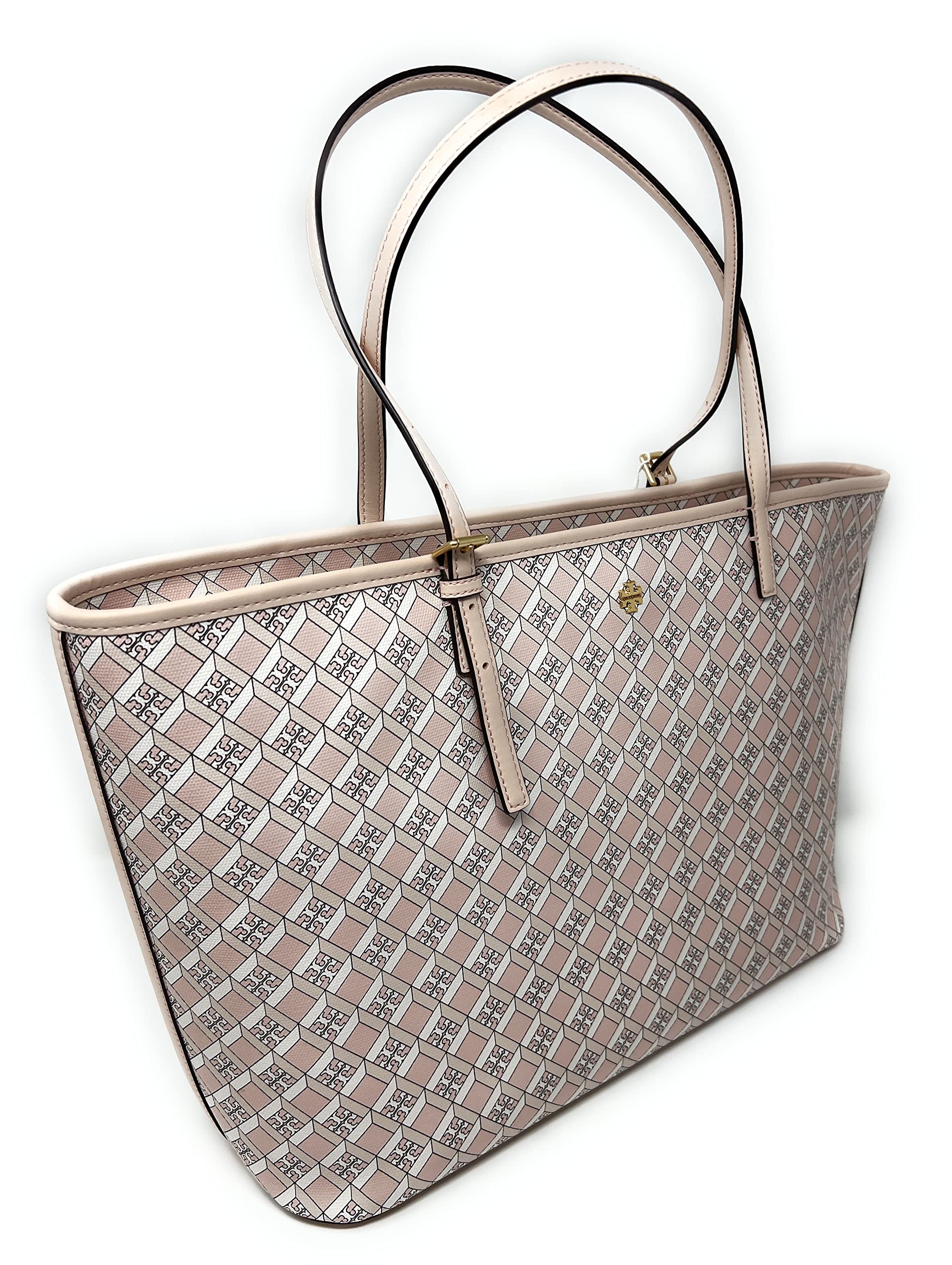 Tory Burch Geo Logo Top Zip Tote Bag - Stylish Women's Leather Handbag for Work, Travel & Everyday Use | Perfect Office Tote, Commuter Bag & Weekend Accessory