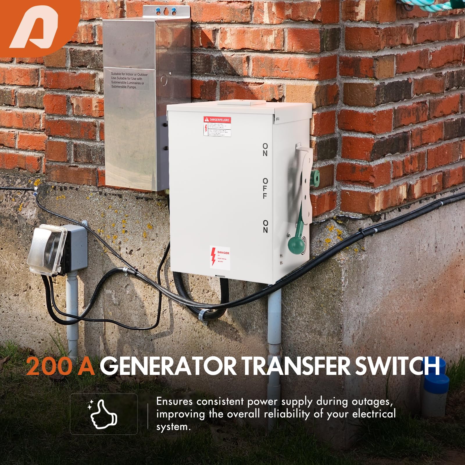 200 Amp Generator Transfer Switch, 48000W 120/240V Heavy Duty Manual Double-Throw Safety Switch - NEMA 3R Rated for Outdoor & Indoor Use - Perfect for Home Backup Power & Emergency Power Transfer