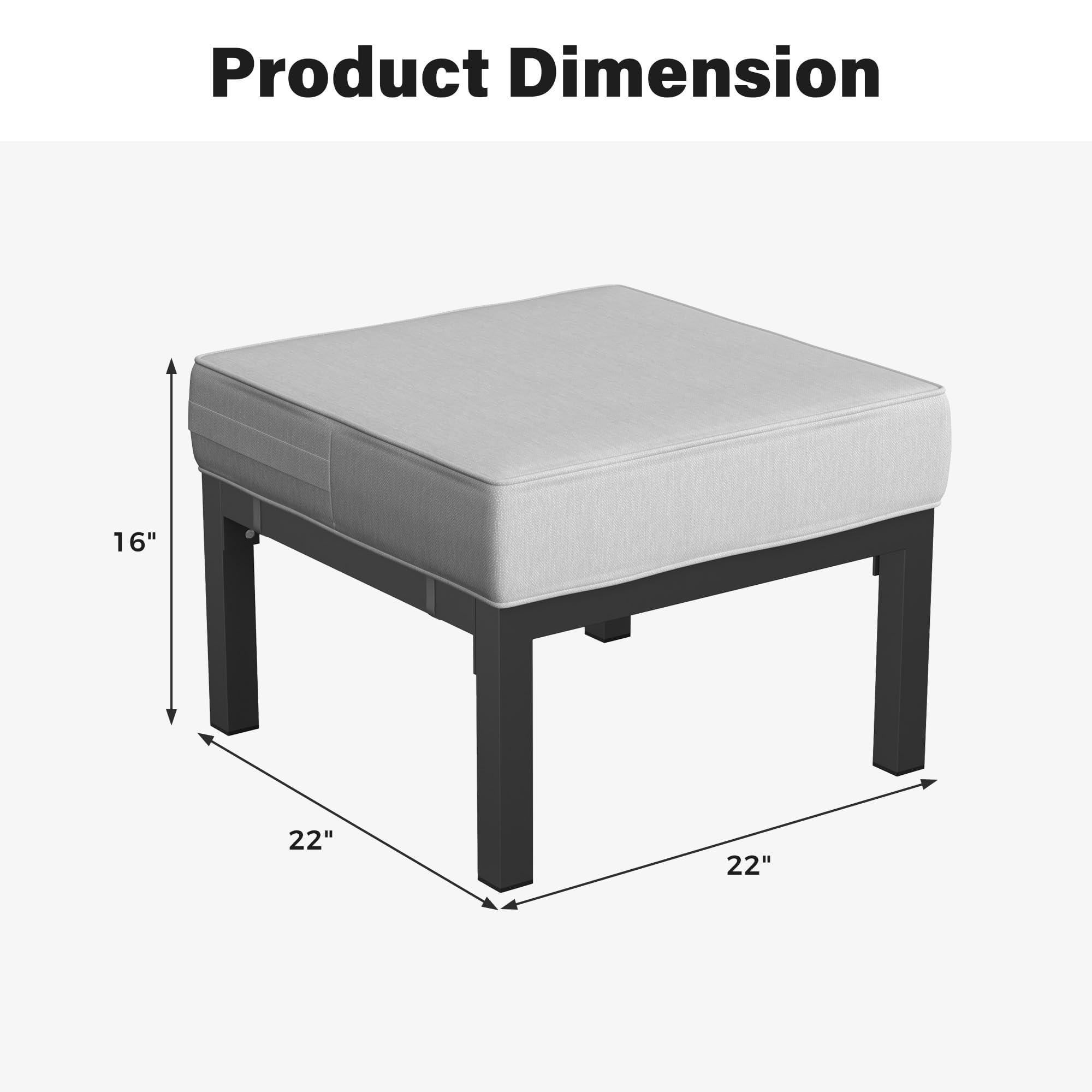Solaste Outdoor Footstools Set of 2 - All-Weather Aluminum Patio Ottoman with Removable Cushions, Garden Backyard Poolside Furniture for Relaxing, Lounging & Outdoor Entertaining - Grey