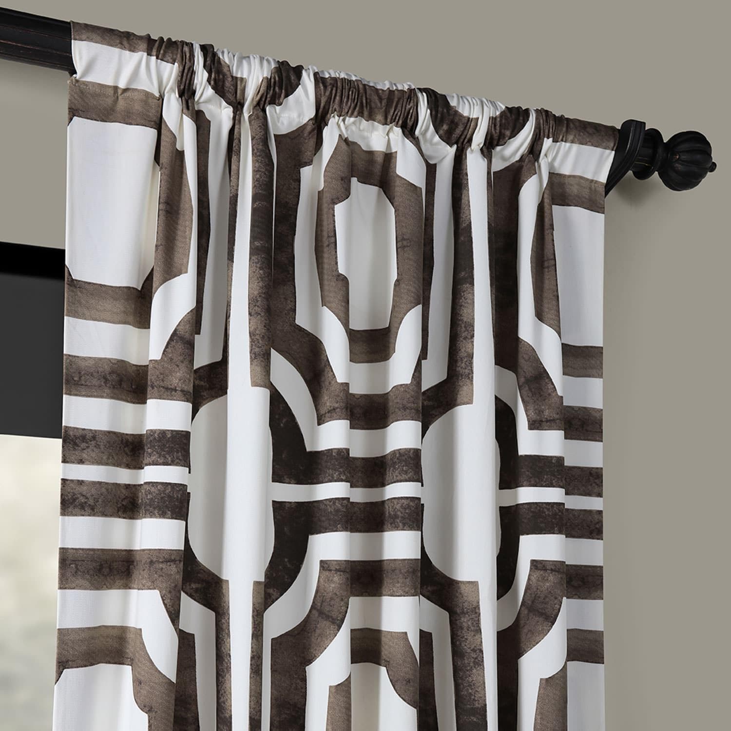 Mecca Brown Geometric Printed Cotton Blackout Curtains for Living Room & Bedroom - Modern Window Treatment for Light Blocking & Privacy