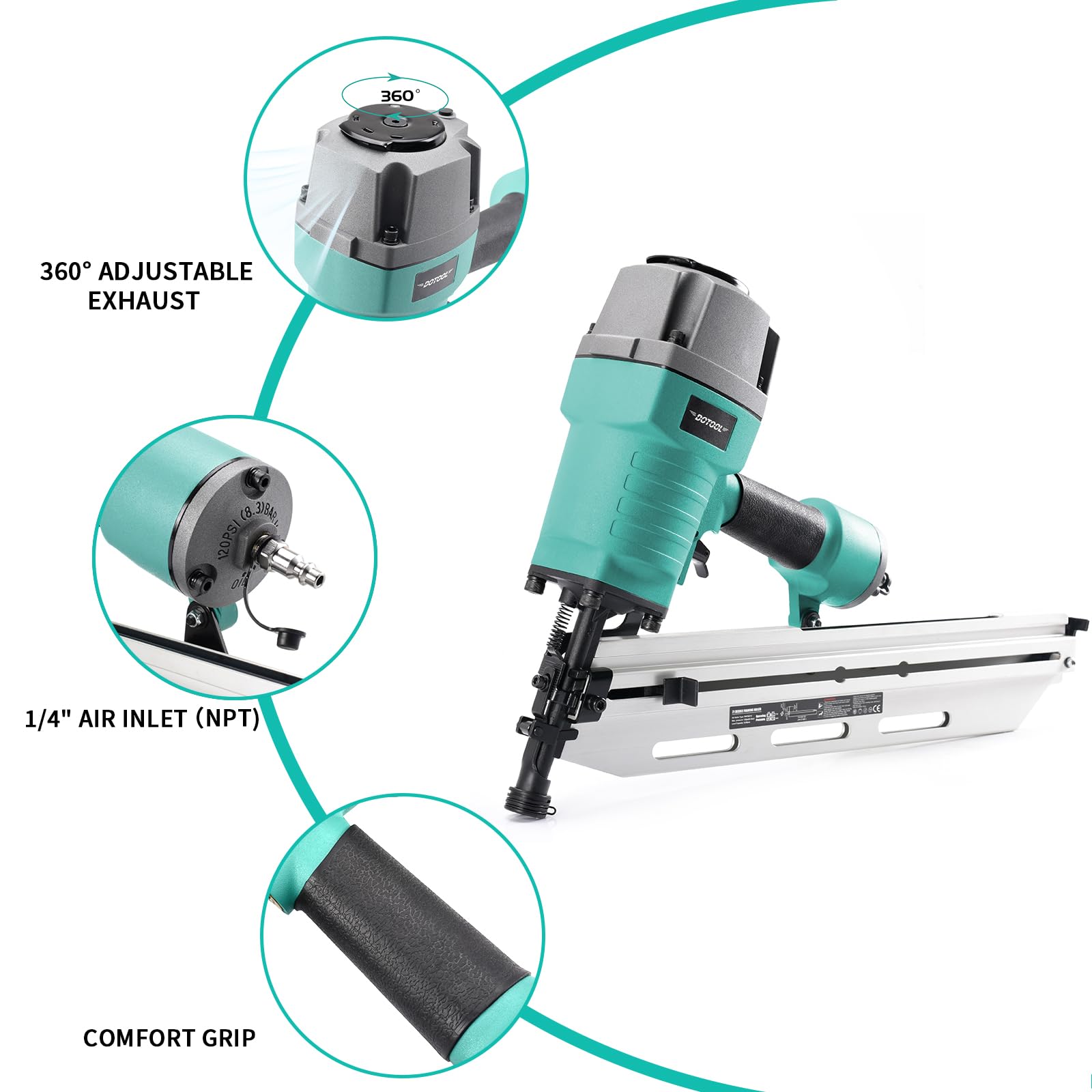21 Degree Framing Nail Gun - Pneumatic Air Nailer with Tool-Less Depth Adjustment (2-Inch to 3-1/2-Inch) for Wall Sheathing, Siding Mount | Perfect for Roofing, Deck Building & Wood Framing Projects