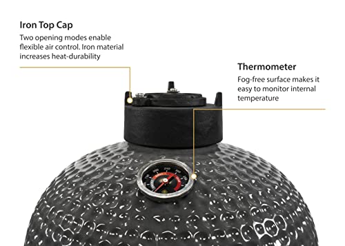 9.8 Inch Heavy Duty Ceramic Kamado Charcoal BBQ Grill - Outdoor Barbecue Smoker & Roaster with Built-in Thermometer & Stainless Steel Grate | Perfect for Backyard Grilling, Smoking Meats & Outdoor Cooking Parties