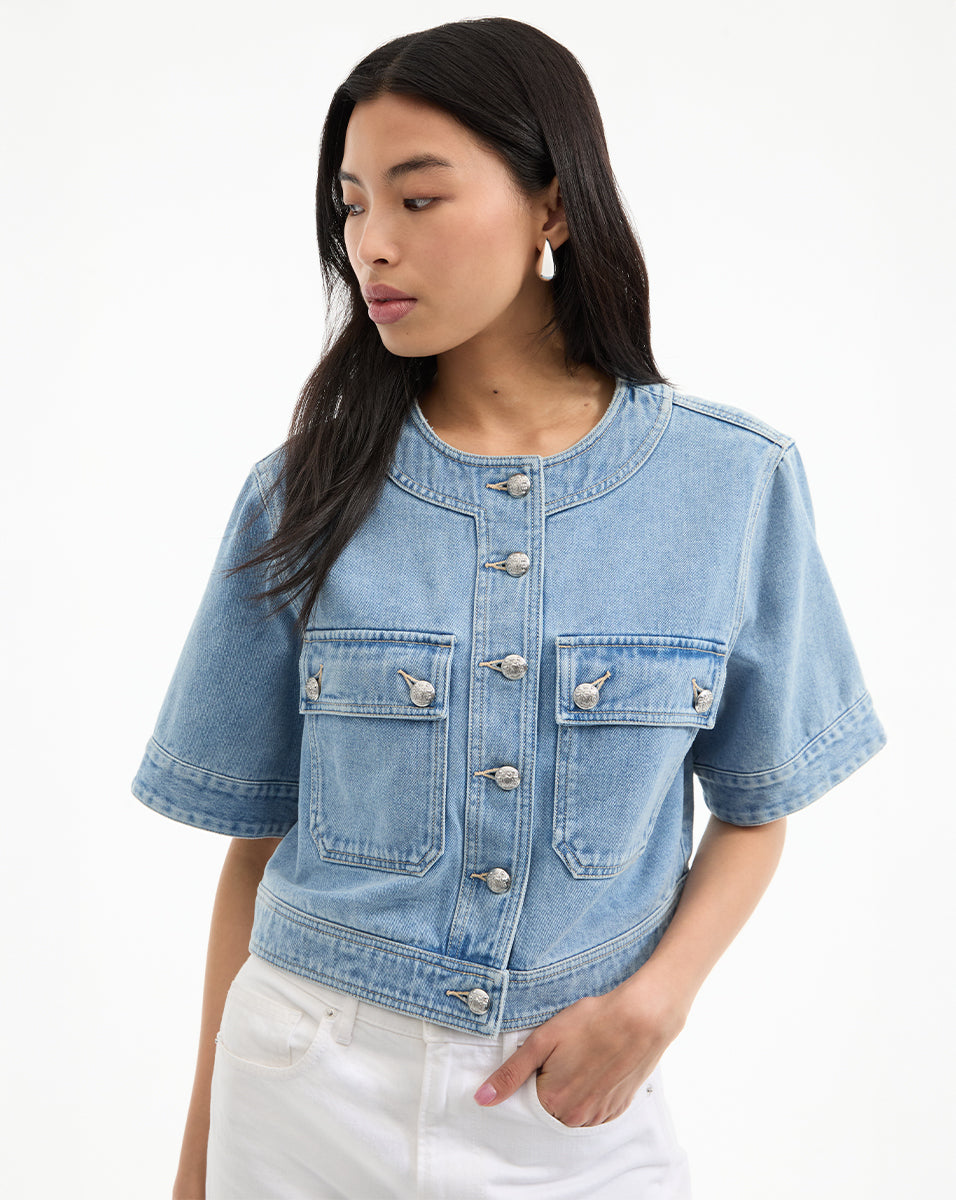 Elias Men's Short Sleeve Denim Jacket - Lightweight Distressed Vintage Style Denim Shirt for Casual Wear, Street Fashion & Summer Outfits