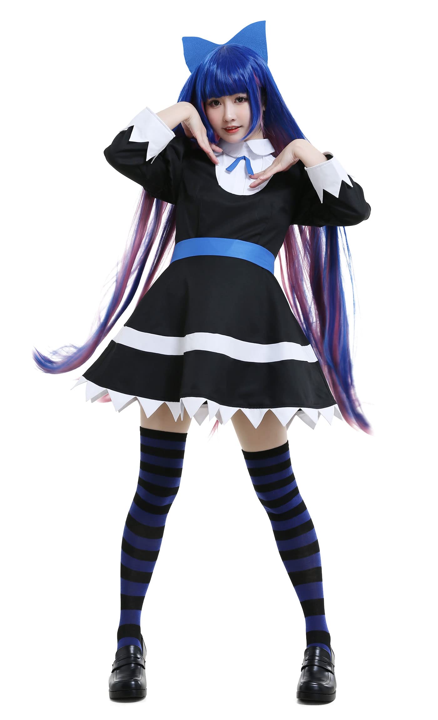 Miccostumes Women's Anime Cosplay Costume - Black French Maid Dress with Headband, Belt & Stockings | Halloween, Cosplay Party, Anime Convention Outfit