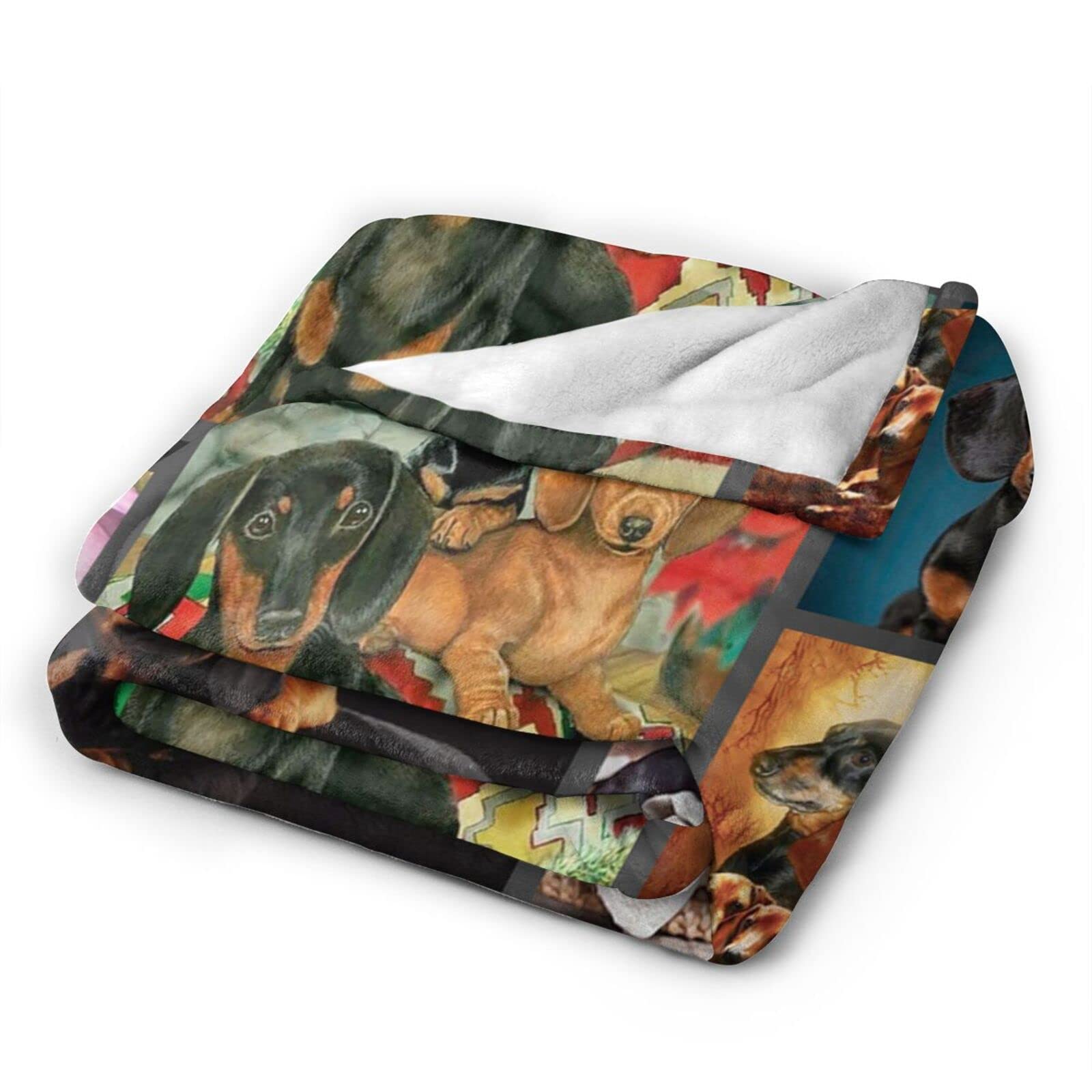 Super Soft & Warm Dachshund Dog Pattern Flannel Throw Blanket - Cozy Couch Sofa Blanket for Adults & Kids - Perfect Dachshund Lover Gift for Home, Office, or Travel Use