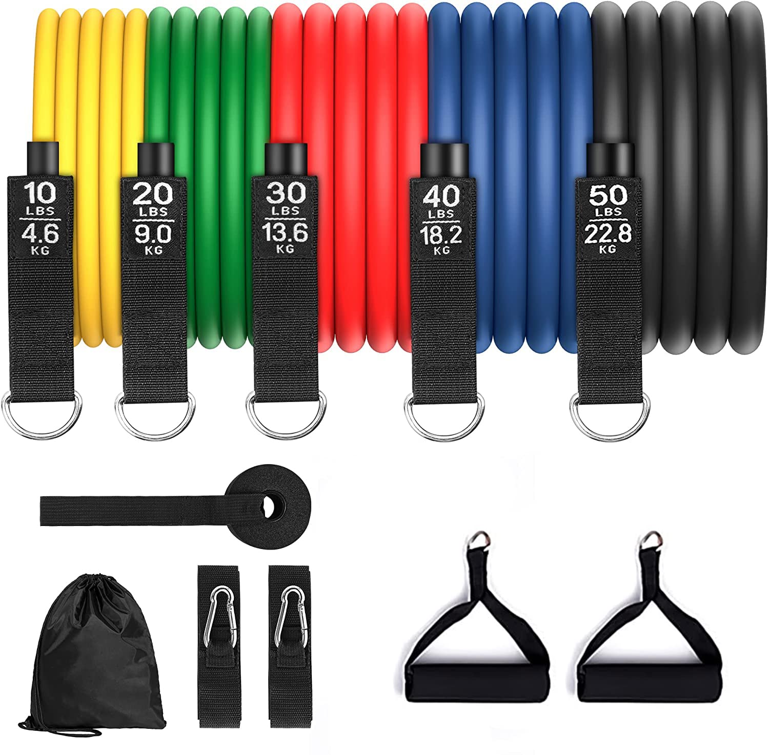 SK Depot® 11-Piece Stackable Resistance Bands Set - Up to 150 Lbs for Home Workout, Gym Training & Strength Exercises | Perfect for Indoor Fitness, Body Shaping & Suspension Training