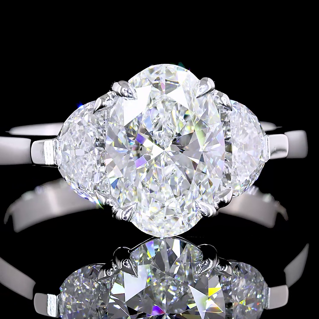 2.17 Carat Lab-Grown Oval Diamond Ring - D Color VS1 Clarity Platinum 3-Stone Engagement Ring for Women | Perfect for Proposals, Anniversaries & Special Occasions