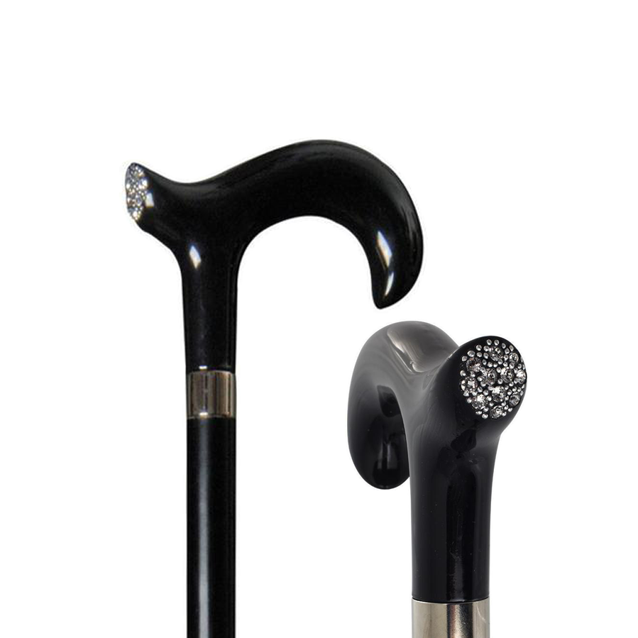 Swarovski Elements Black Crystal Derby Cane - Elegant Walking Stick for Men & Women, Perfect for Formal Events, Weddings, and Fashion Accessories