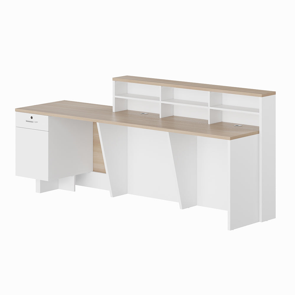 HELMER 2.4M Right Panel Reception Desk in Oak & White - Perfect for Office Lobby, Hotel Front Desk & Corporate Reception Areas