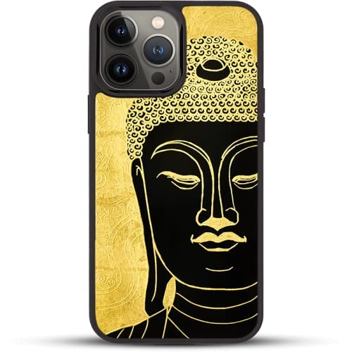 La Sonmai iPhone 13 Pro Max Handmade Lacquer Amitabha Buddha Case with 24K Gold Accents - Premium Tempered Glass Screen Protector & Clear Aluminum Lens Cover (Classic Black) - Perfect for Buddhist Devotees & Spiritual Protection