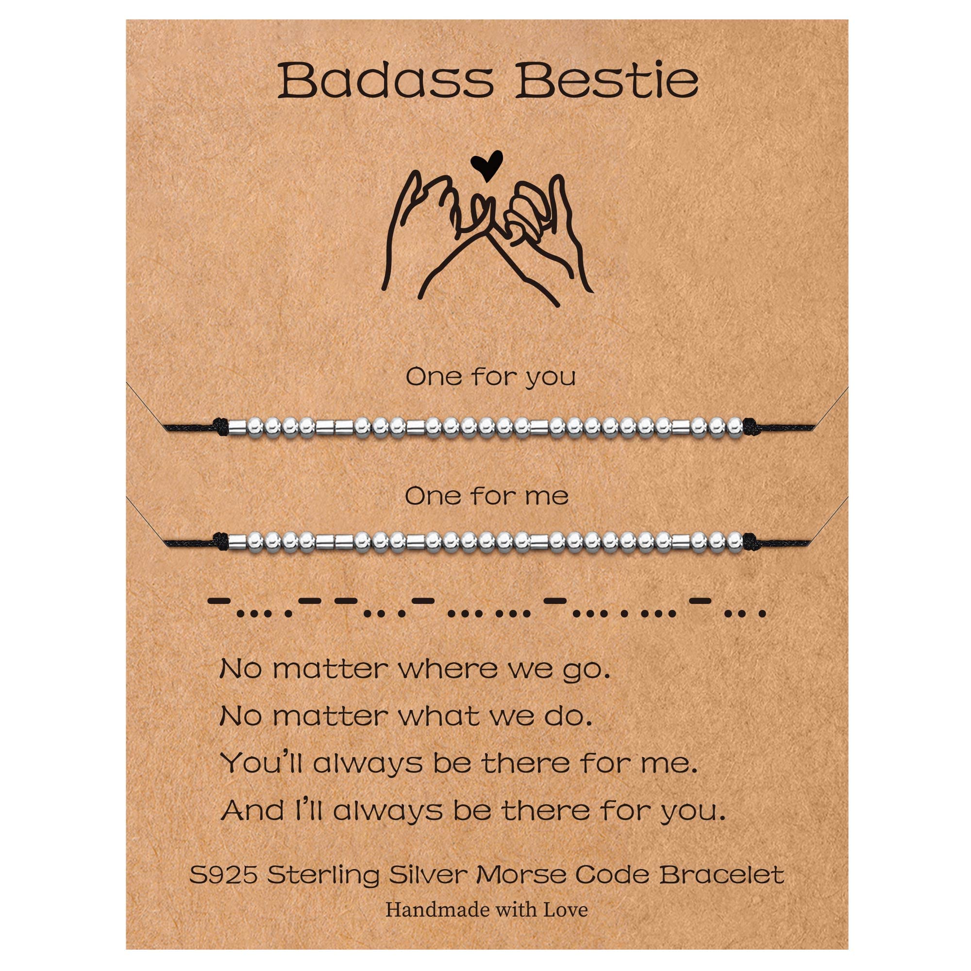 Sterling Silver Morse Code Bracelet Set - 2pcs Pinky Promise Couple Bracelets for Women, Inspirational Friendship Gifts for Sister, Best Friend & Couples | Perfect for Birthdays, Anniversaries & Matching Jewelry Moments